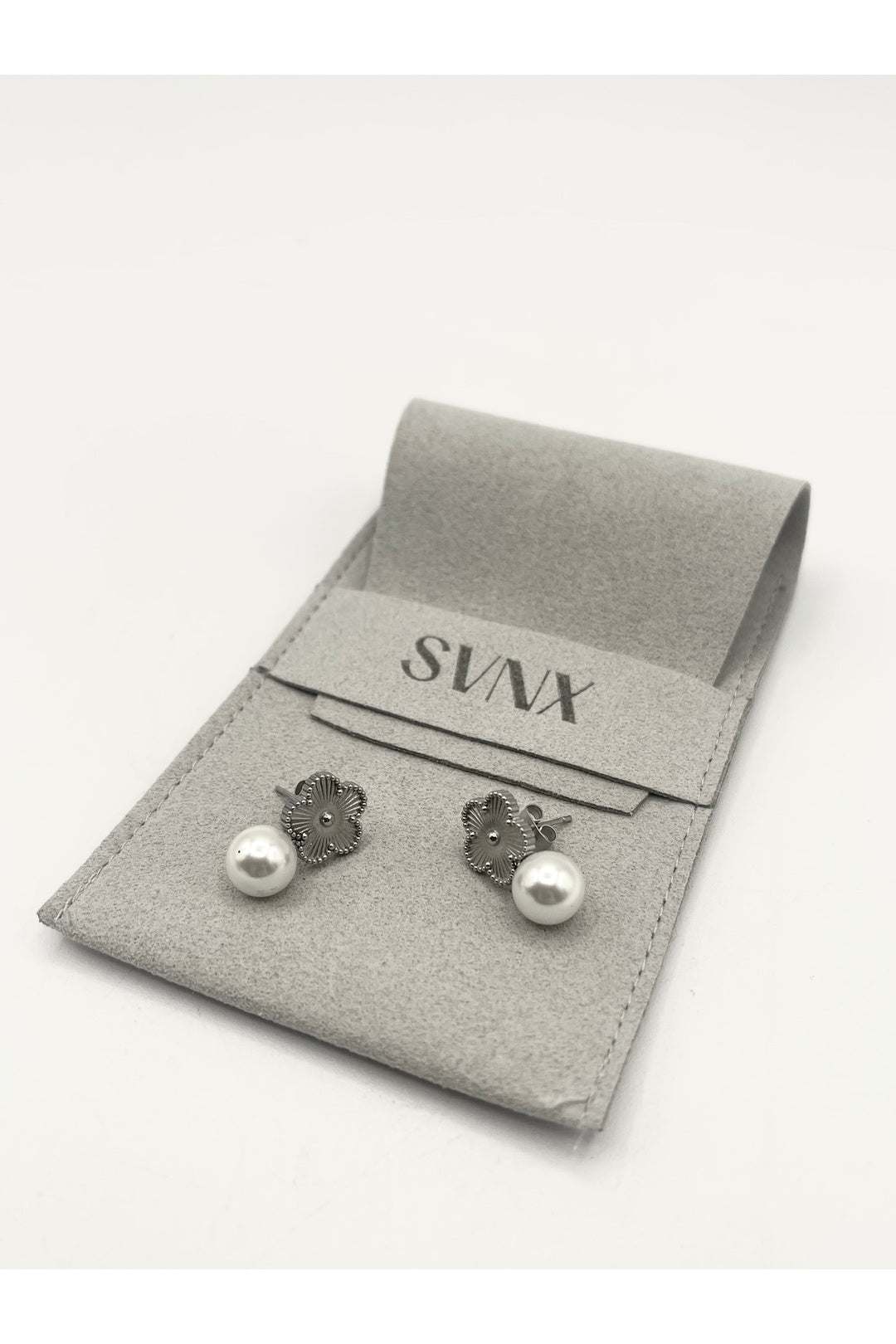 Silver Floral Pearl Stud Earrings in Silver, Image 1 of 4