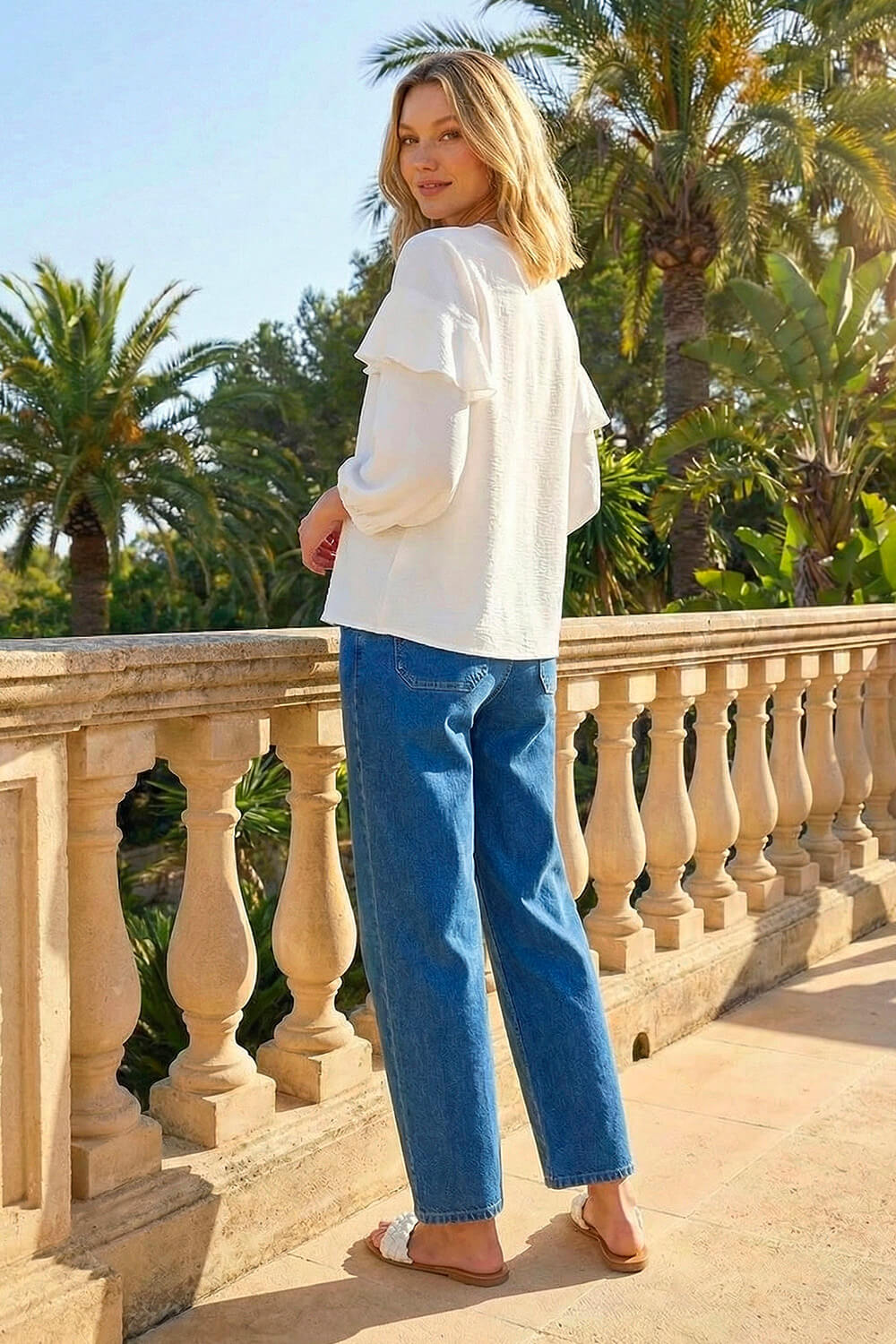 Ivory  Frill Front Woven Top, Image 4 of 4
