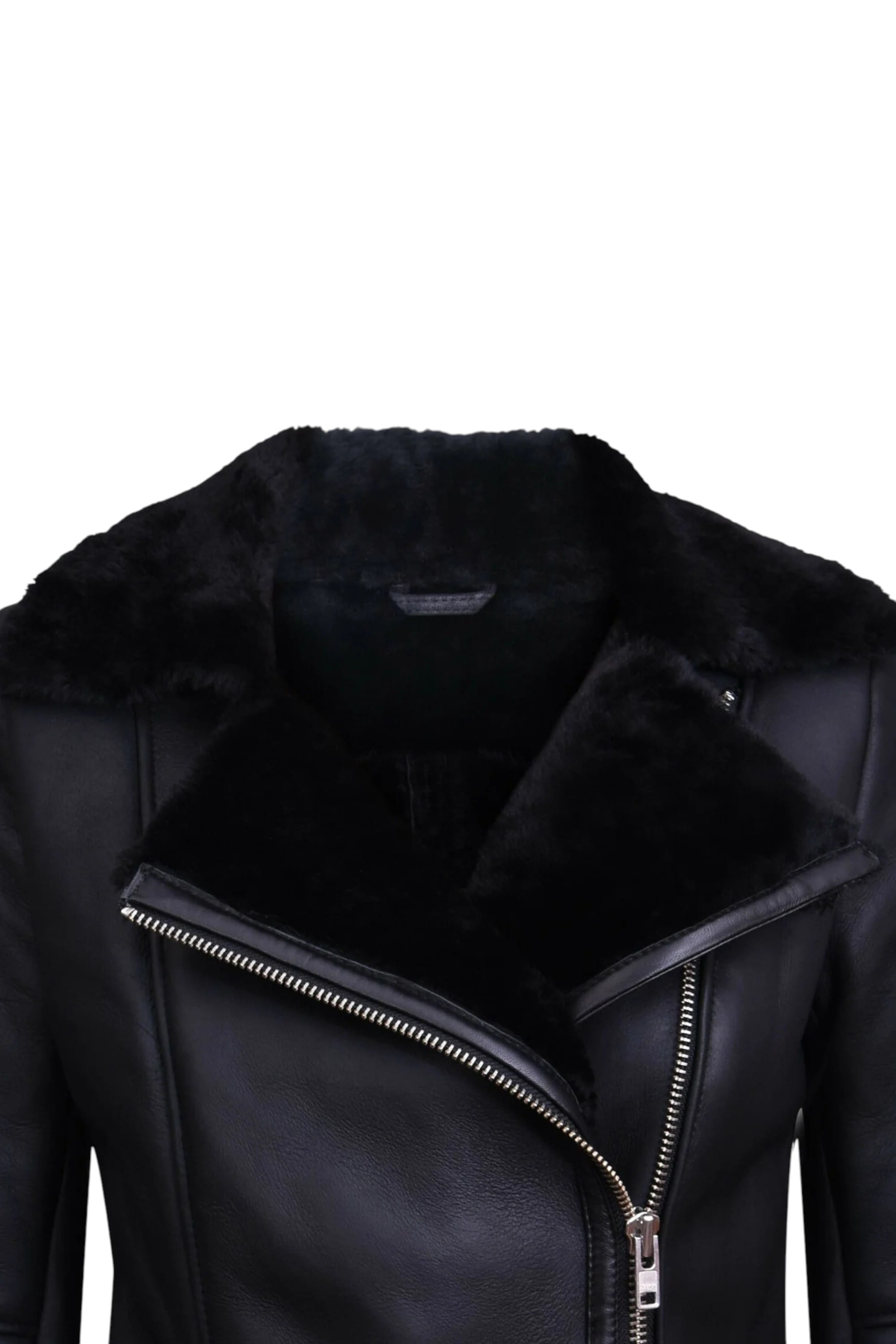 Black Shearling Sheepskin Aviator Jacket-Kiev, Image 4 of 5