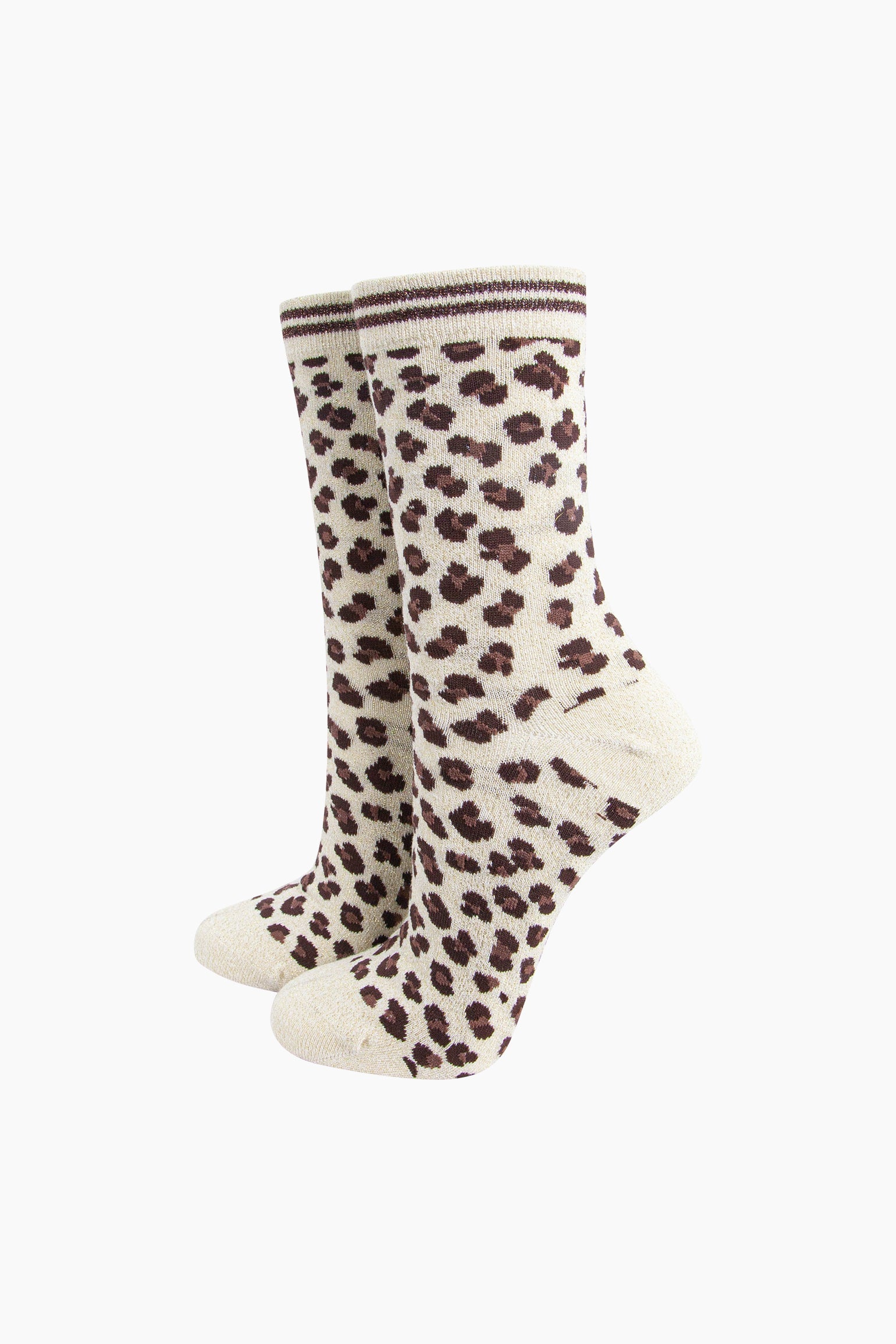 Cream Leopard Combed Cotton Glitter Socks, Image 1 of 4