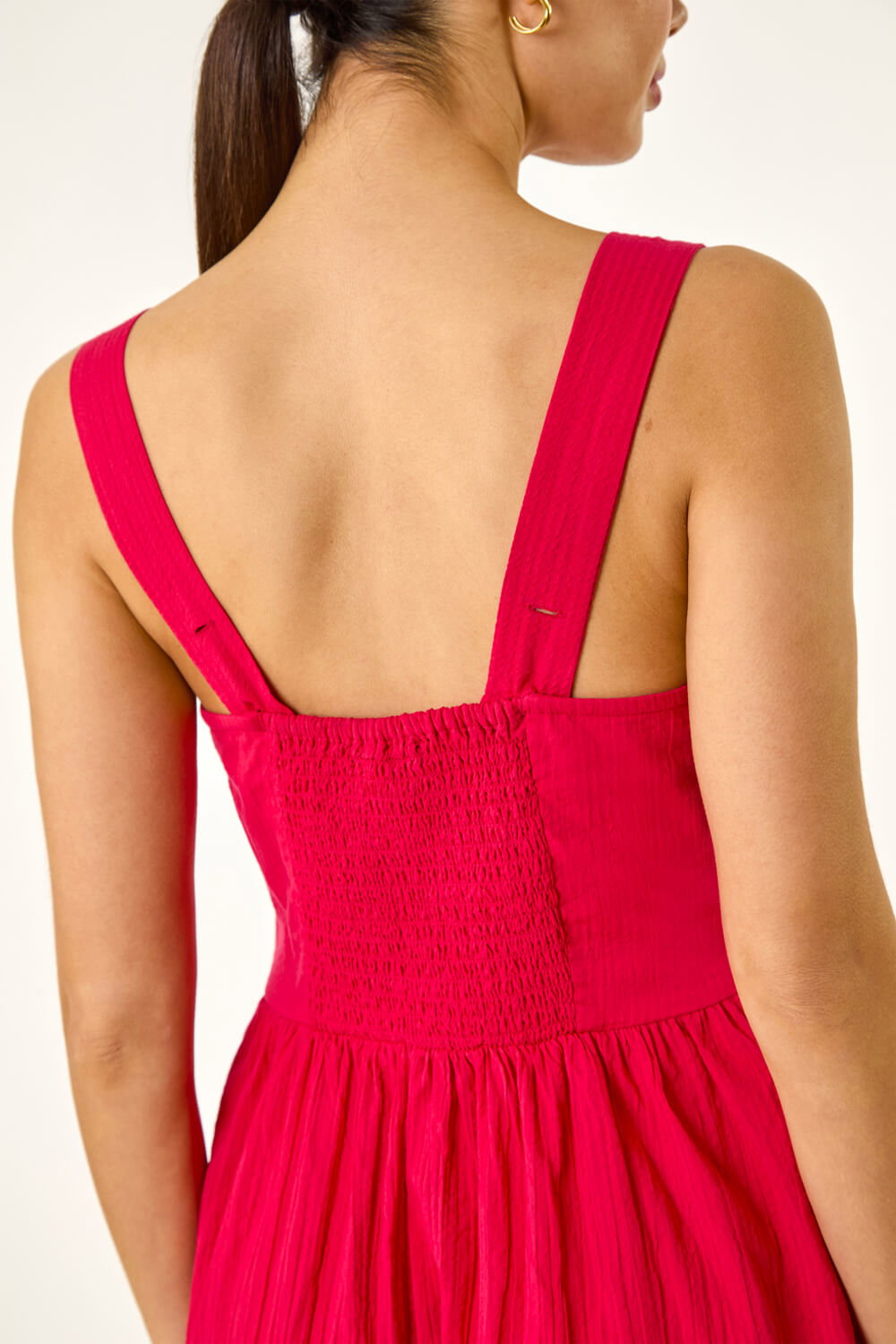 PINK Seersucker Button Midi Sundress, Image 6 of 5