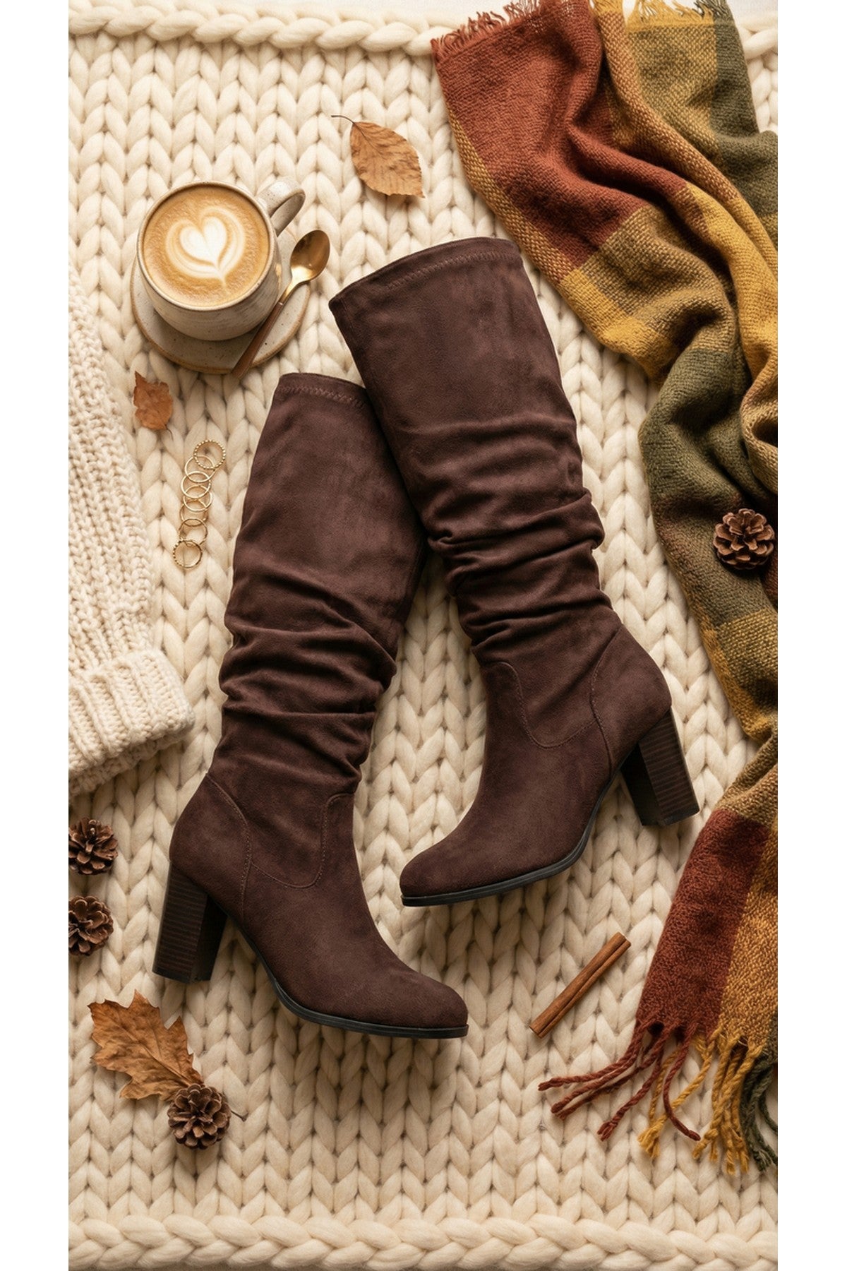 Chocolate iKrush Chocolate Lunara Suede Knee High Block Heel Boots, Image 3 of 8