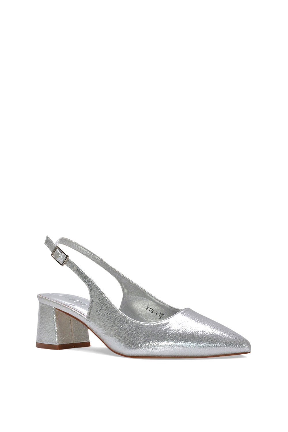 Silver XY London Silver 'Virelai' Shimmer Low Block Heels With Slingback, Image 2 of 6