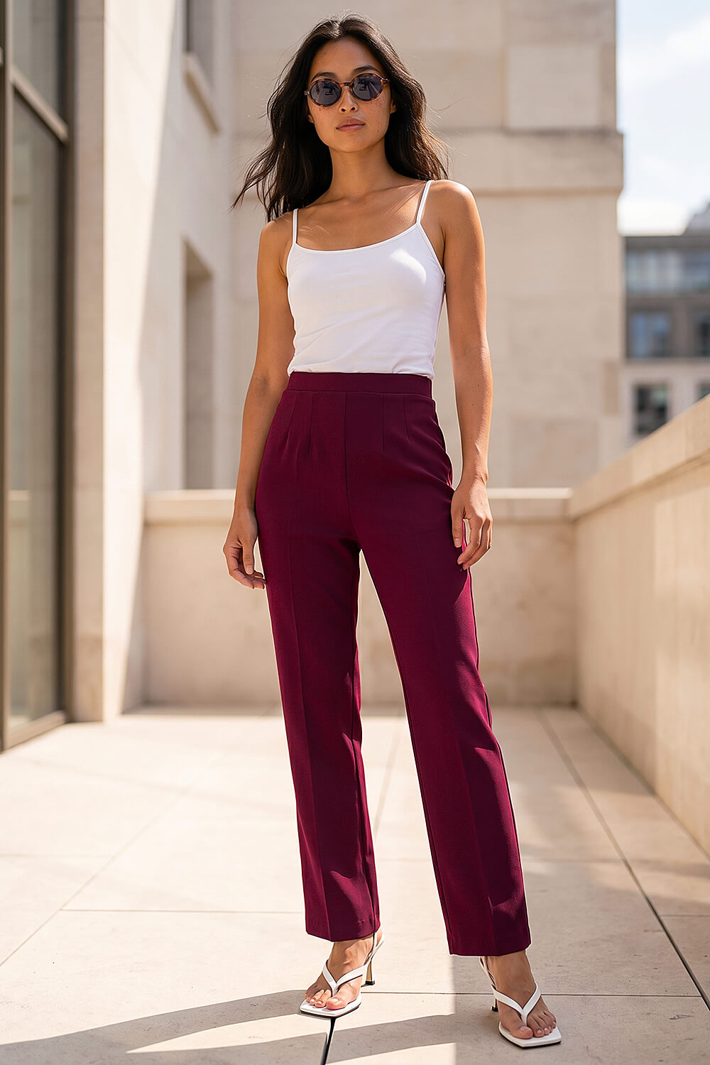 Roman Petite Women's Wine Crepe Stretch Trouser Size 12