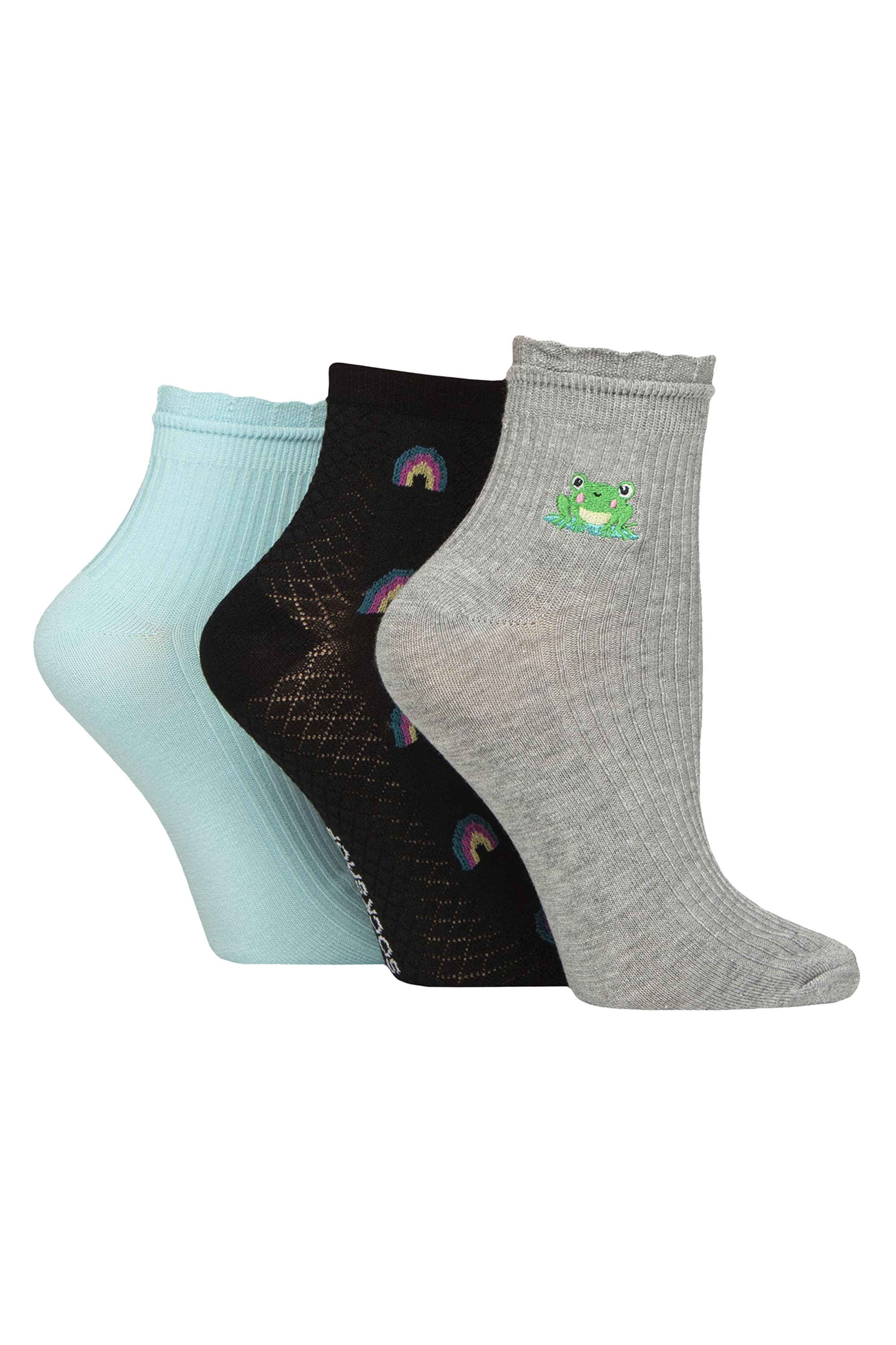 Blue 3 Pack Ribbed Frill Soft Anklet Socks, Image 1 of 2