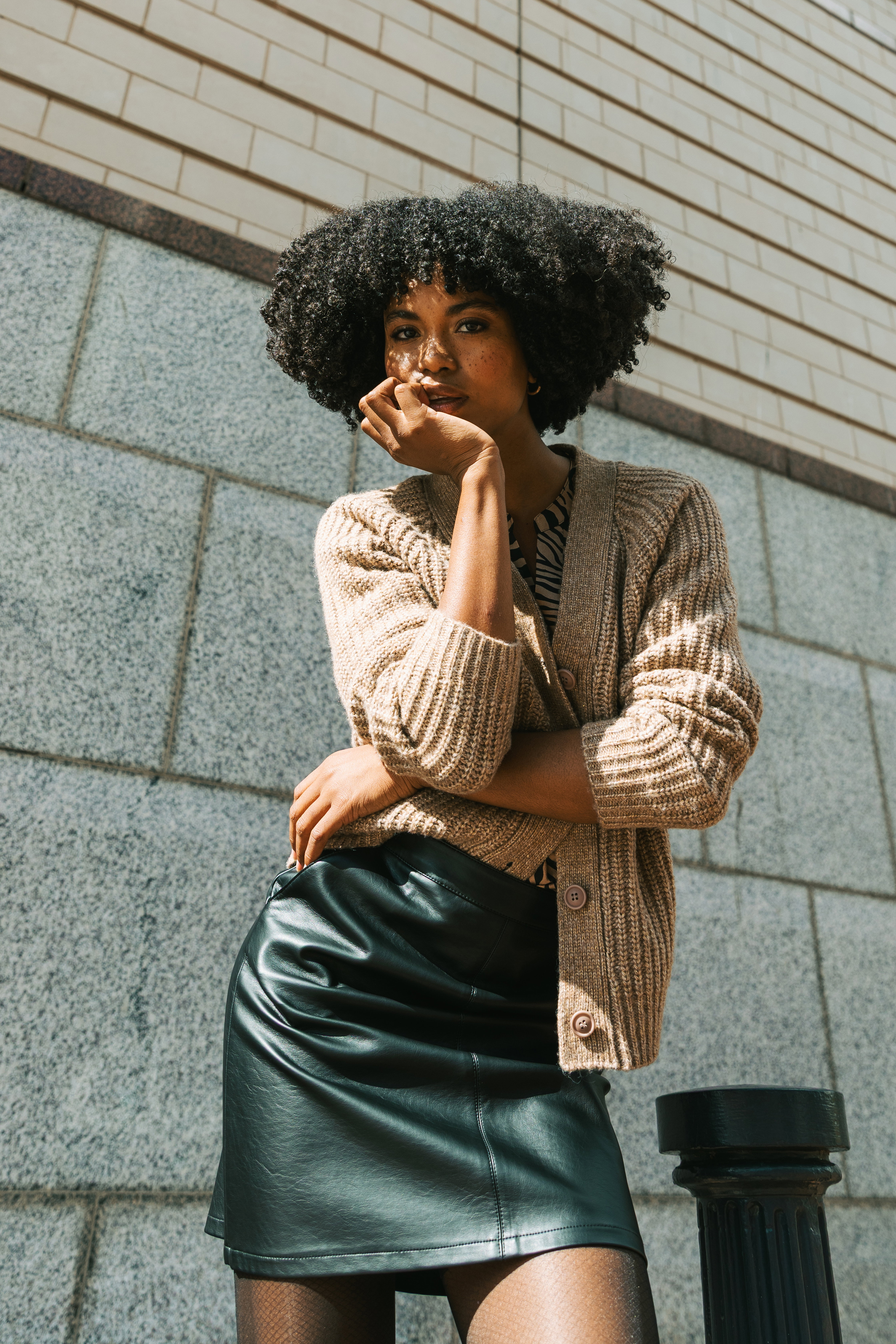 Beige Metallic Button Knit Cardigan, Image 1 of 6