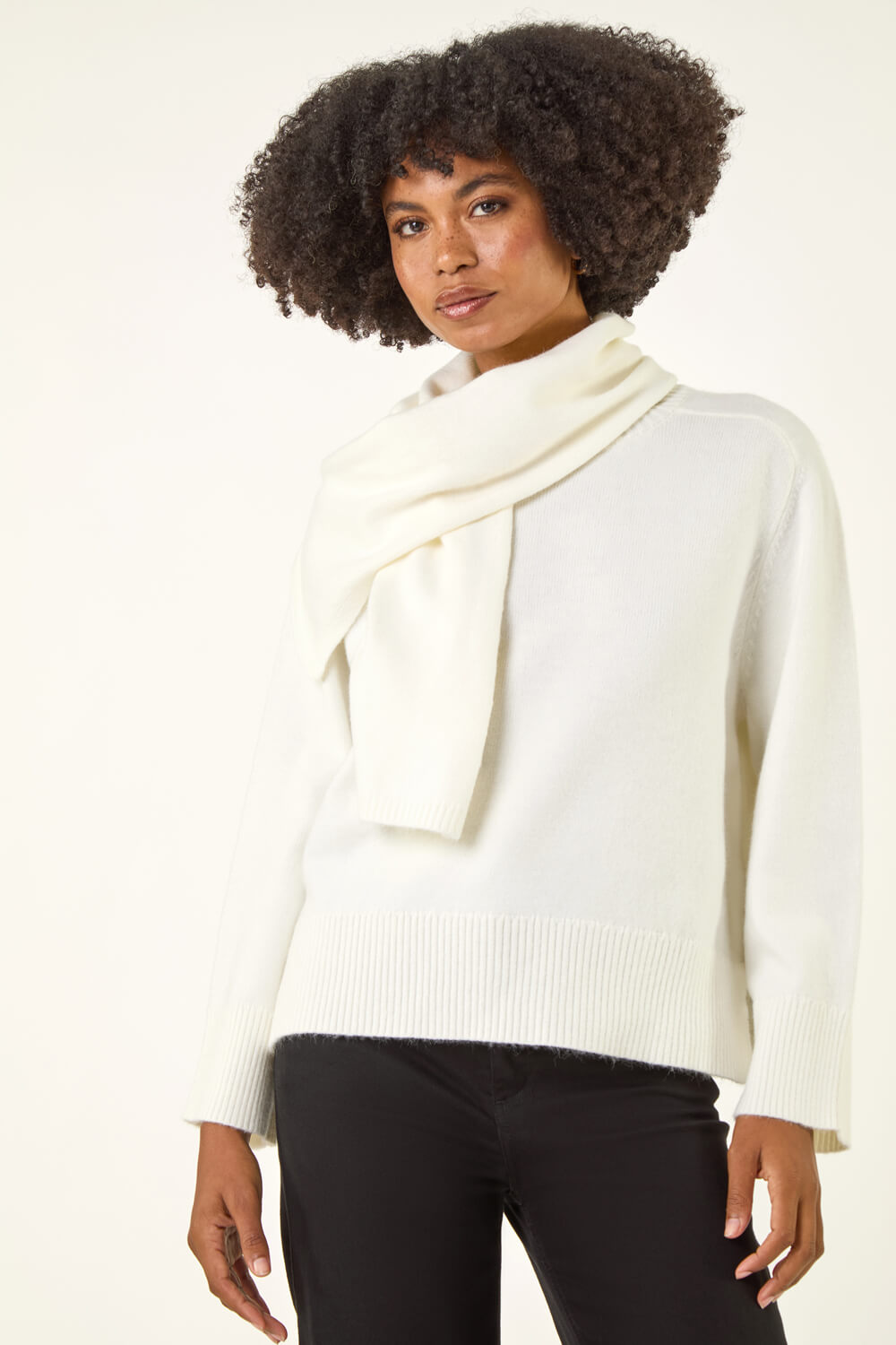 Ivory Wrap Neck Knit Jumper, Image 6 of 6