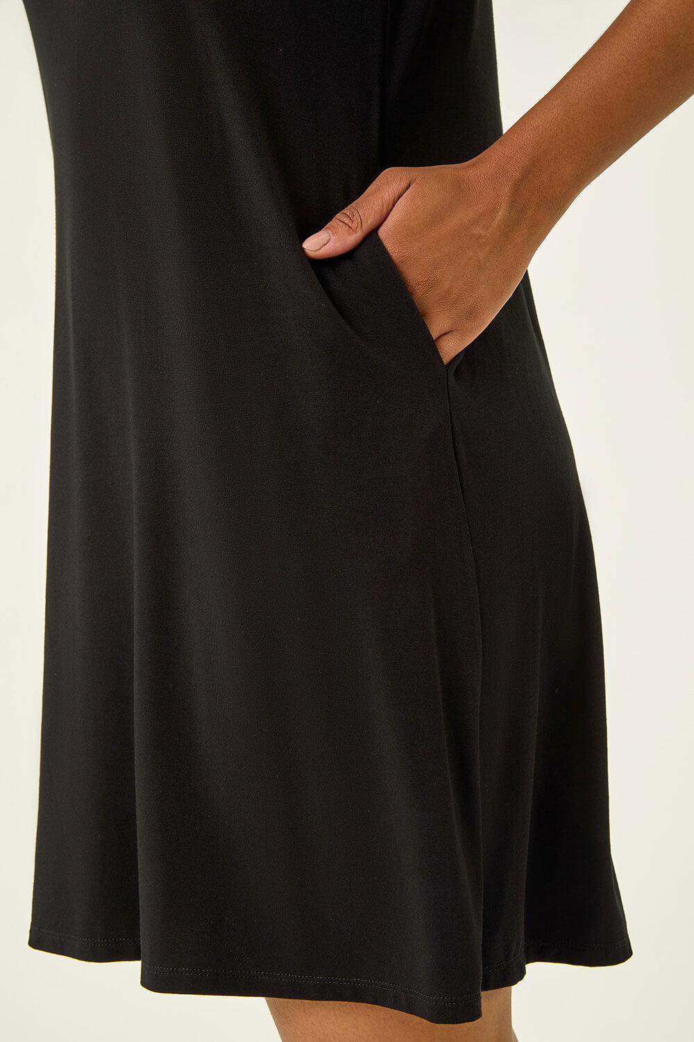 Black Floral Trim A-Line Stretch Dress, Image 6 of 5