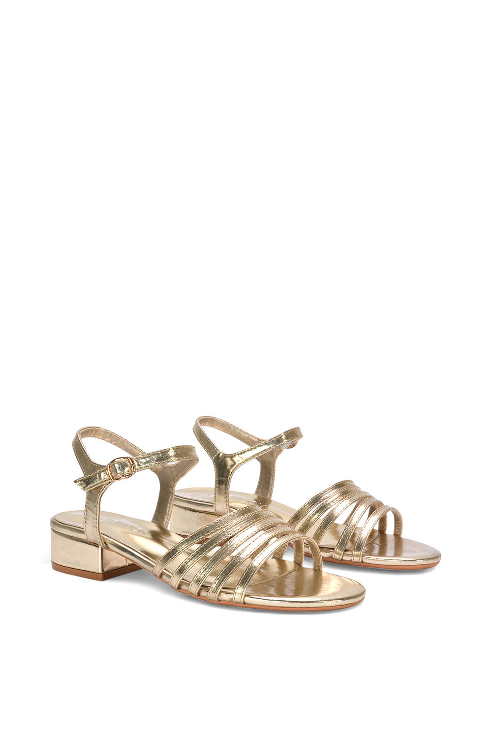 Gold 'Katie' Low Heel Open Toe Sandals With Ankle Strap, Image 3 of 5