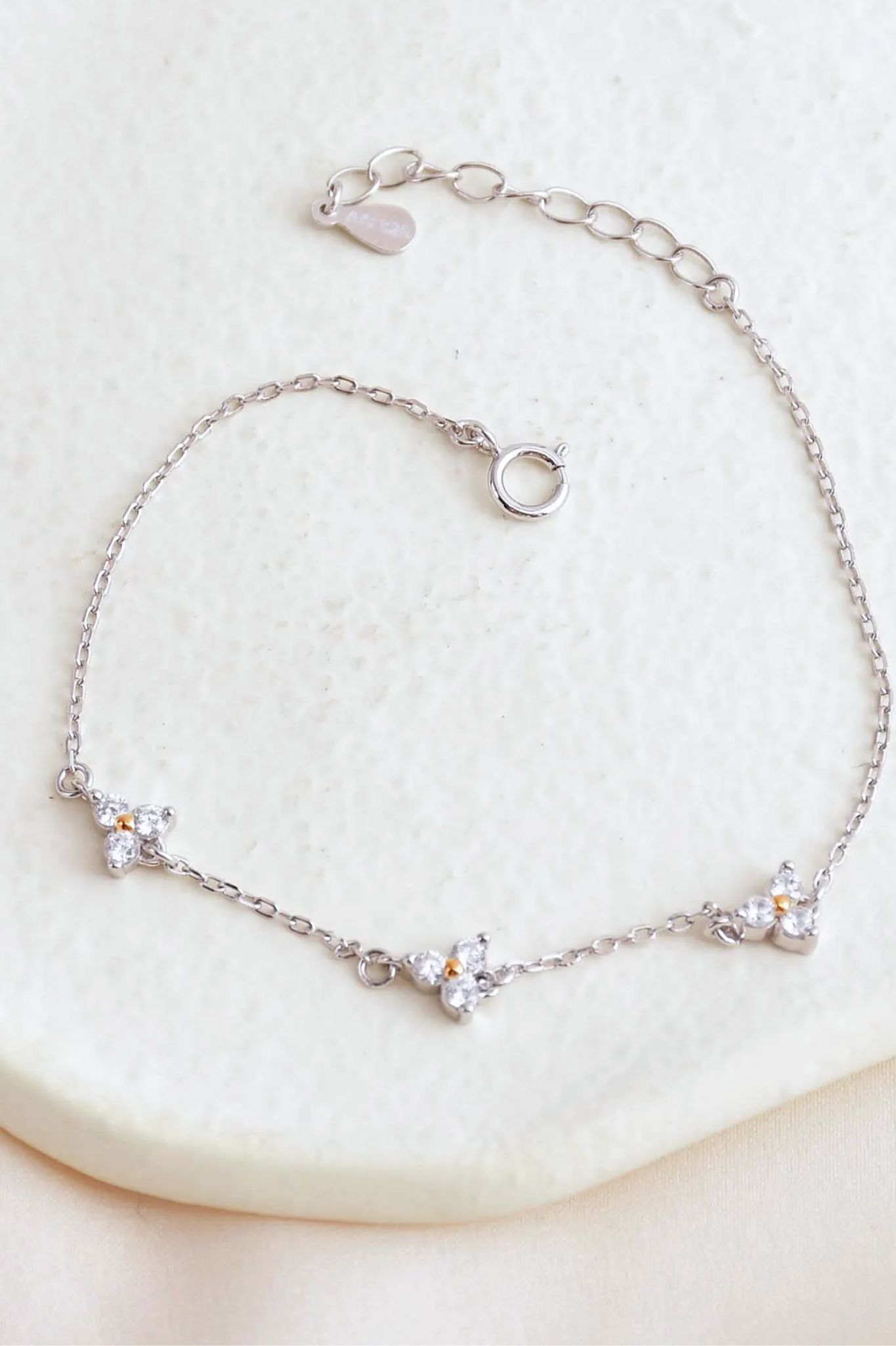 Metallic Sterling Silver Cz Tiny Flower Bracelet