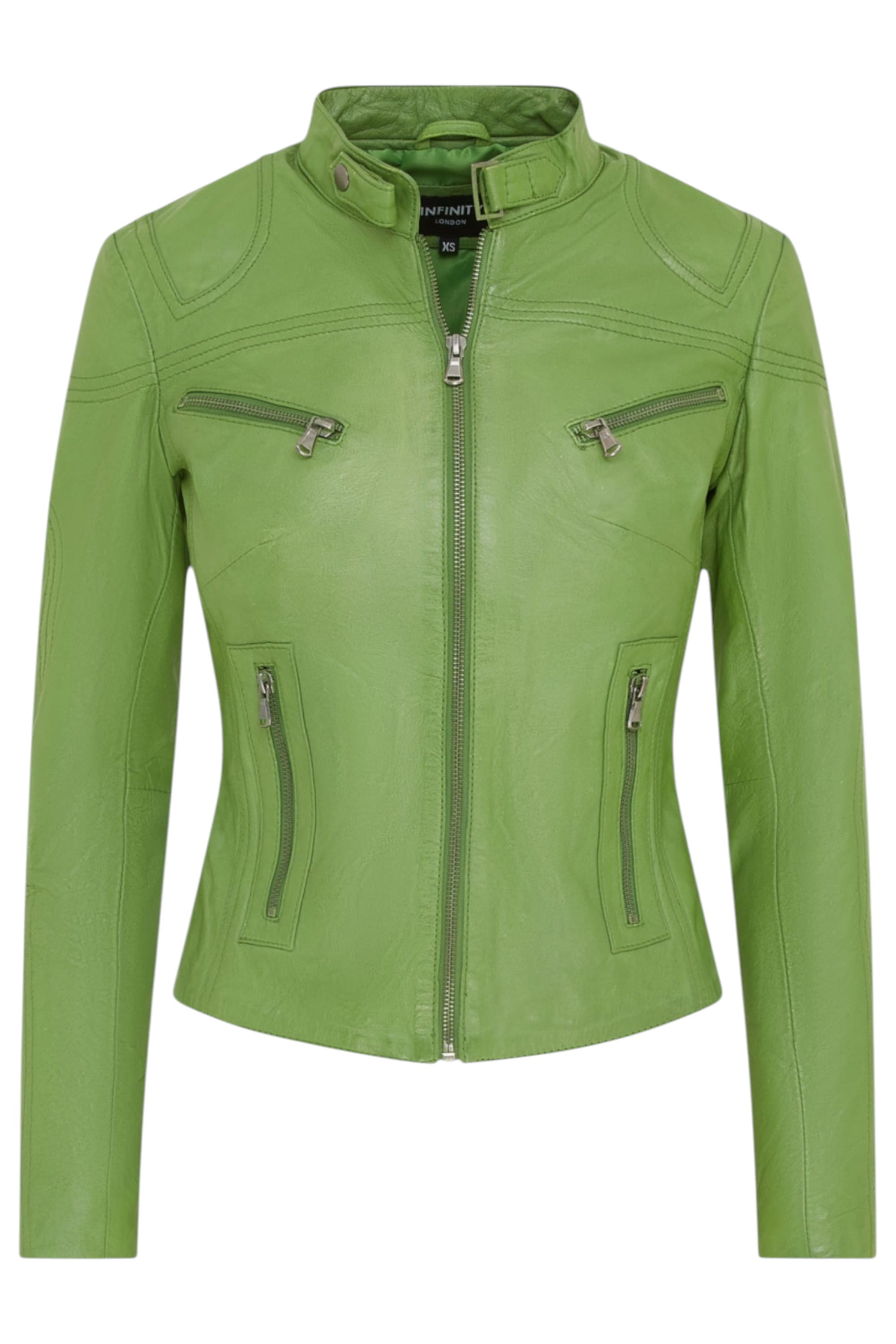 Green Slim-Fit Leather Biker Jacket-Tulsa, Image 2 of 7