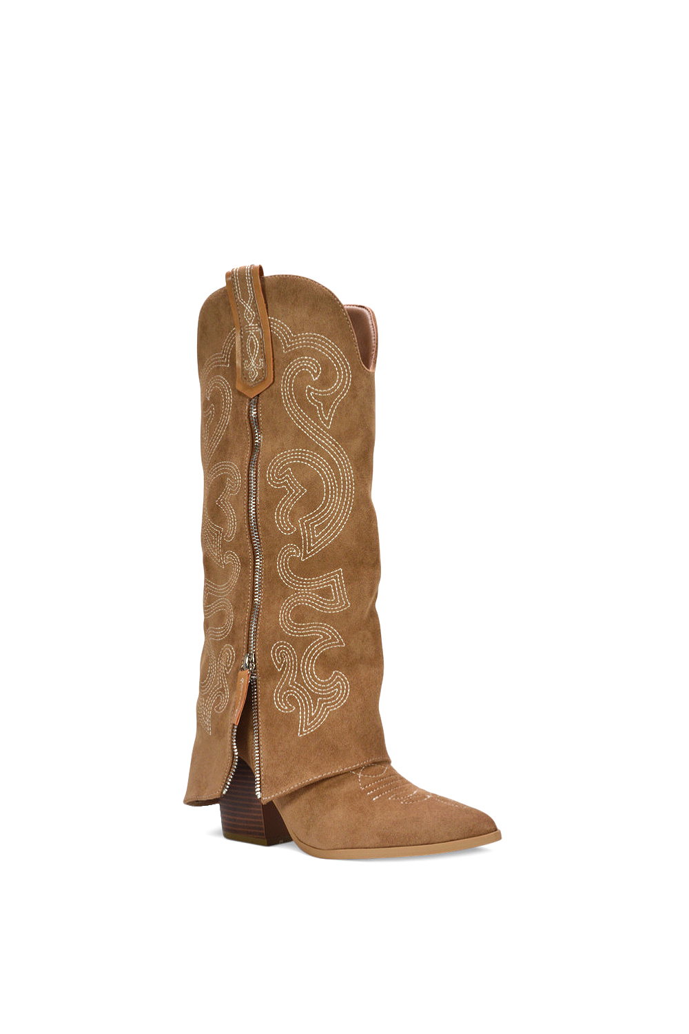 Tan XY LONDON Tan 'Evangeline' Knee High Western Cowboy Boots With Zip, Image 2 of 6