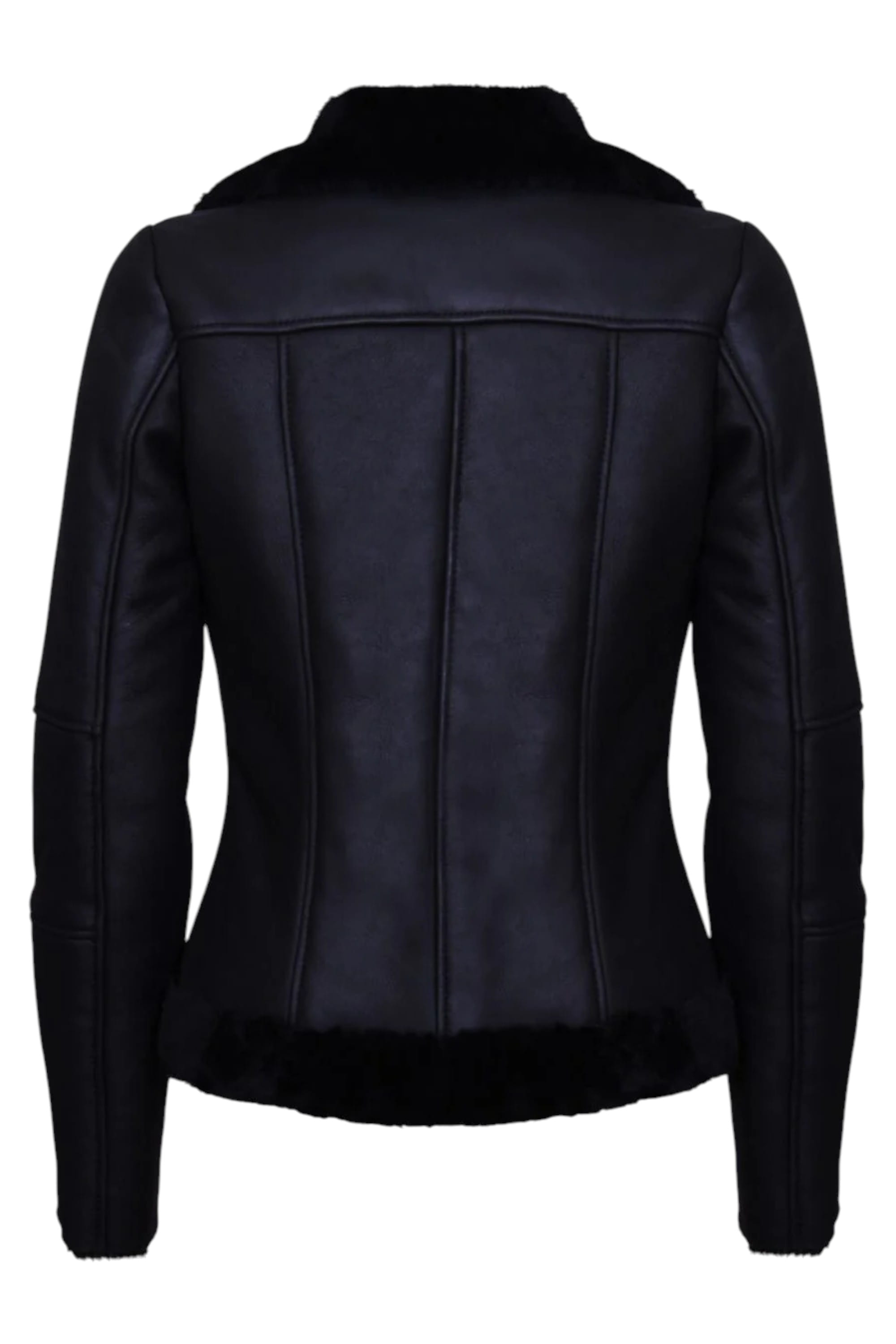 Black Shearling Sheepskin Aviator Jacket-Kiev, Image 5 of 5
