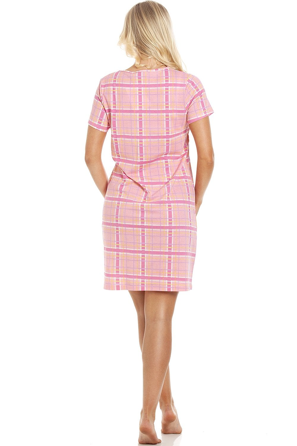 Pink Checkered Print Cotton Nightshirt, Image 3 of 5