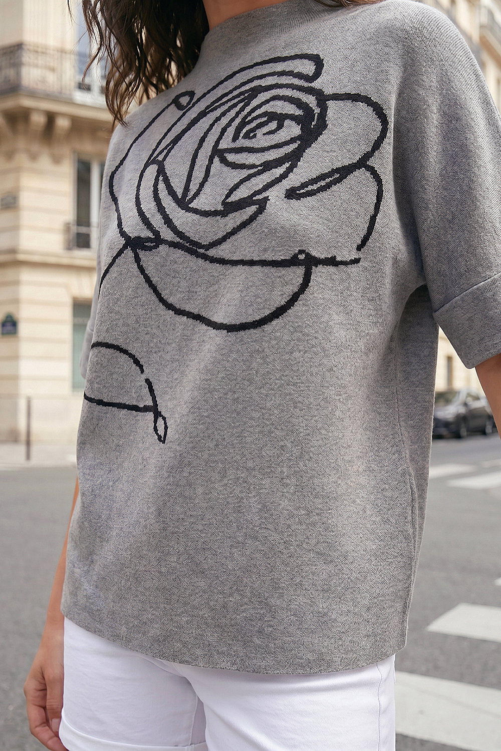 Grey Rose High Neck Knit Jumper, Image 5 of 4