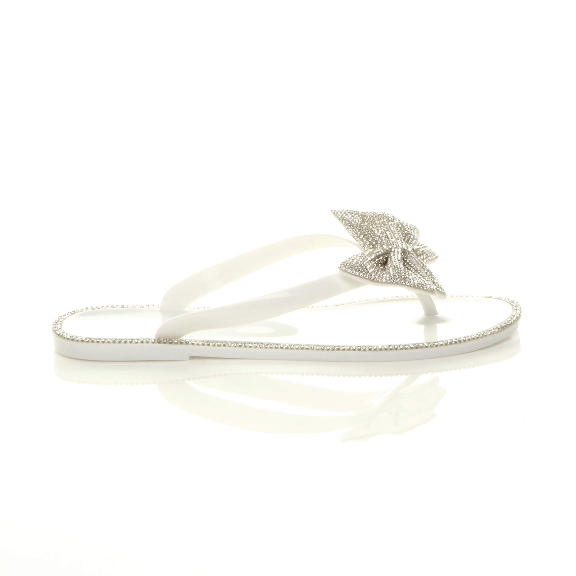 White Diamante Bow Toe Post Jelly Sandals Flip Flops, Image 2 of 6