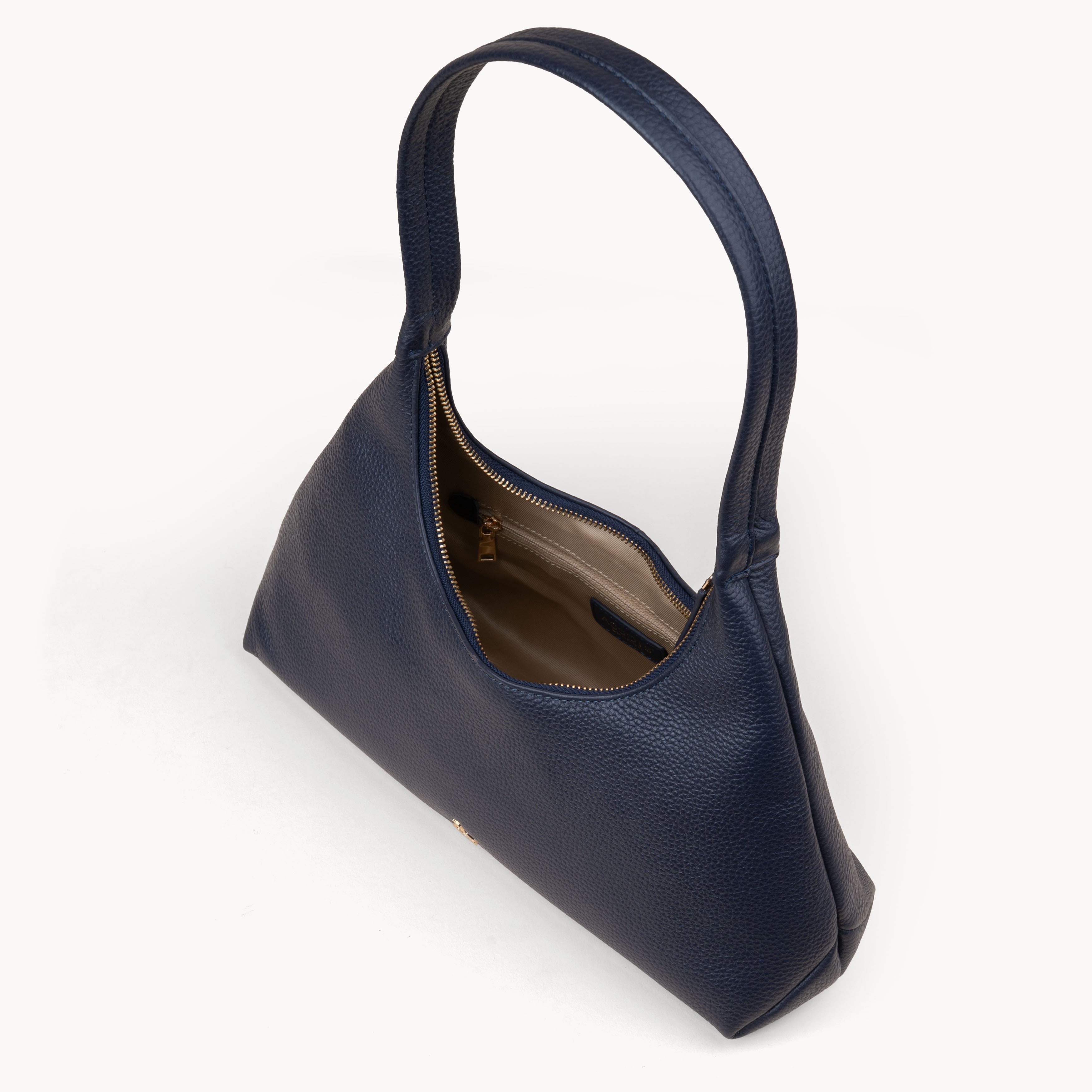 Navy Assots London Navy 'LARA' Pebble Grain Real Leather Shoulder Bag, Image 5 of 6