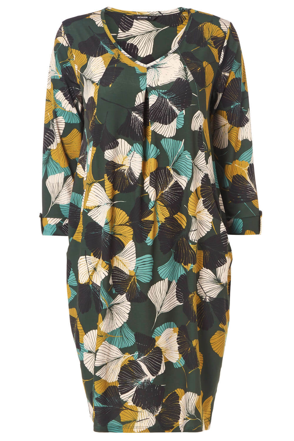 Green Leaf Print 3/4 Sleeve Slouch Dress, Image 6 of 5