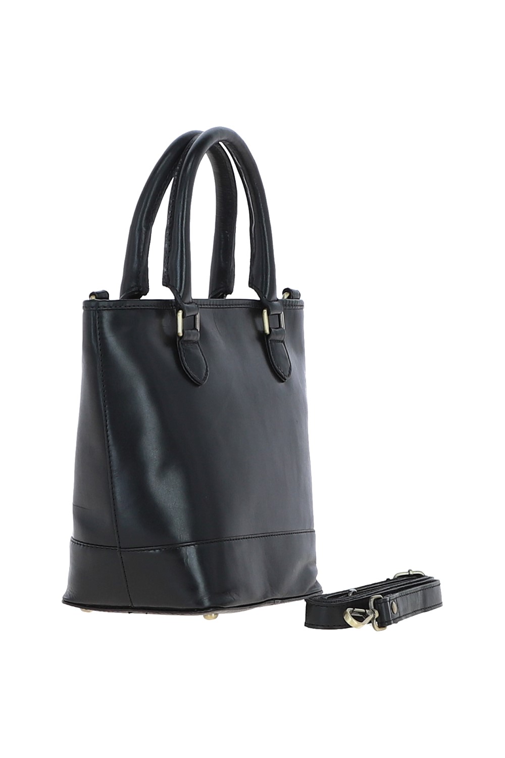Black Small Real Leather Bucket Bag, Image 4 of 4