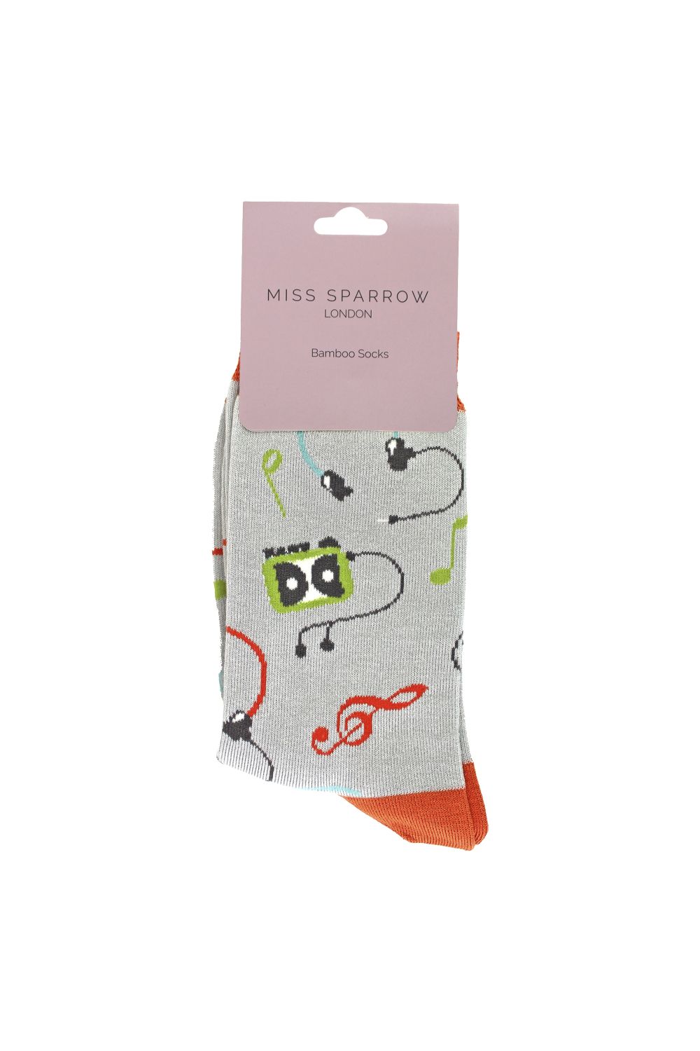 Grey Retro Music Novelty Patterned Bamboo Socks, Image 2 of 4