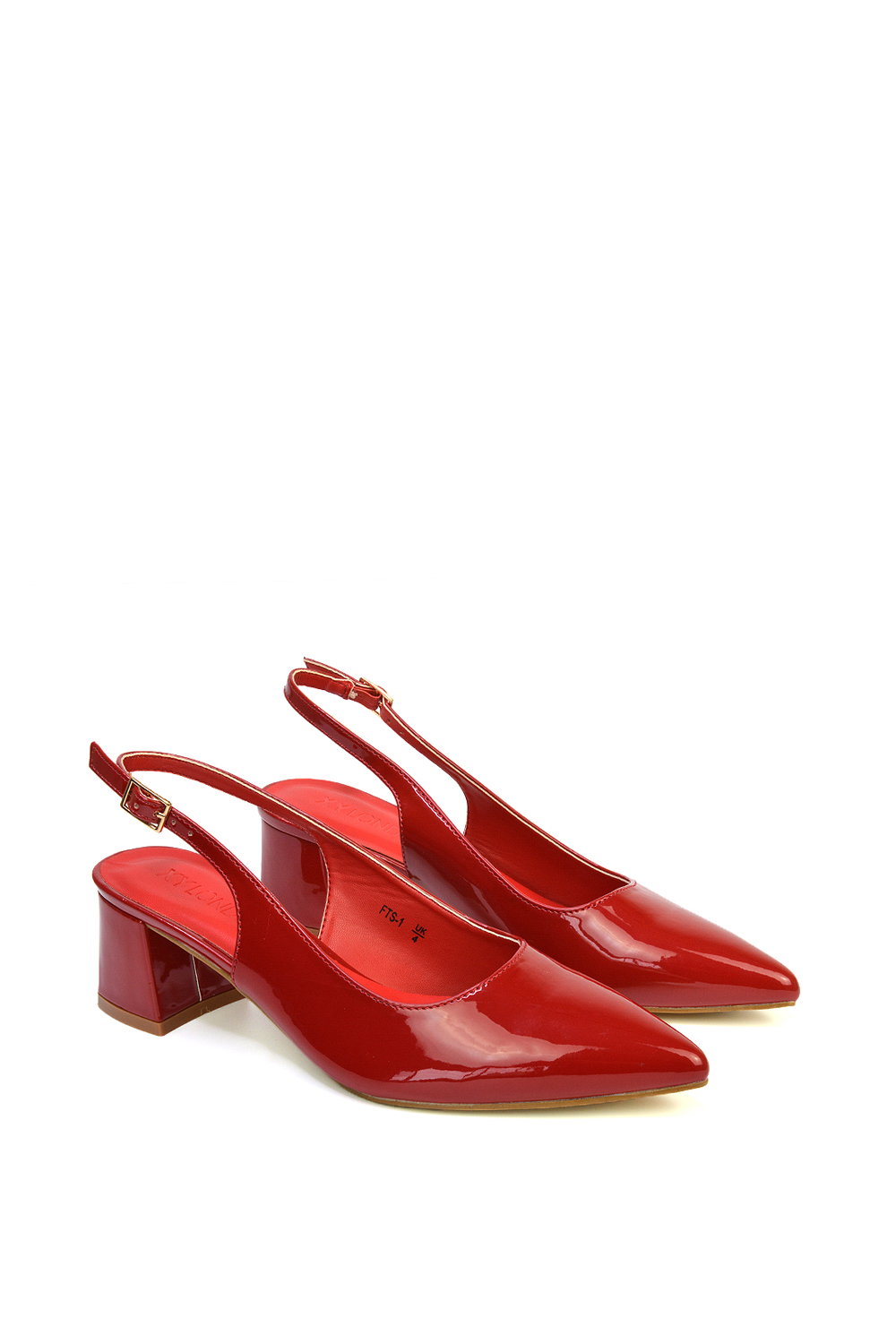 Red XY LONDON Red 'Devon' Court Shoe Block Heels With Slingback, Image 3 of 6