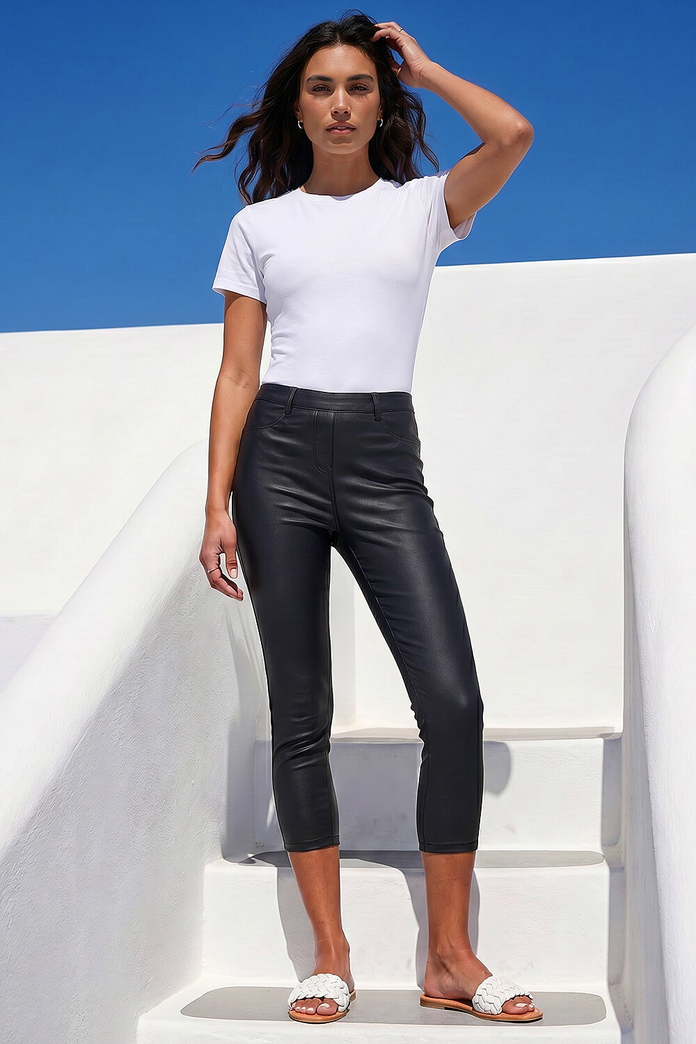 Roman Women's Black Metallic Coated Crop Jeggings Size 20
