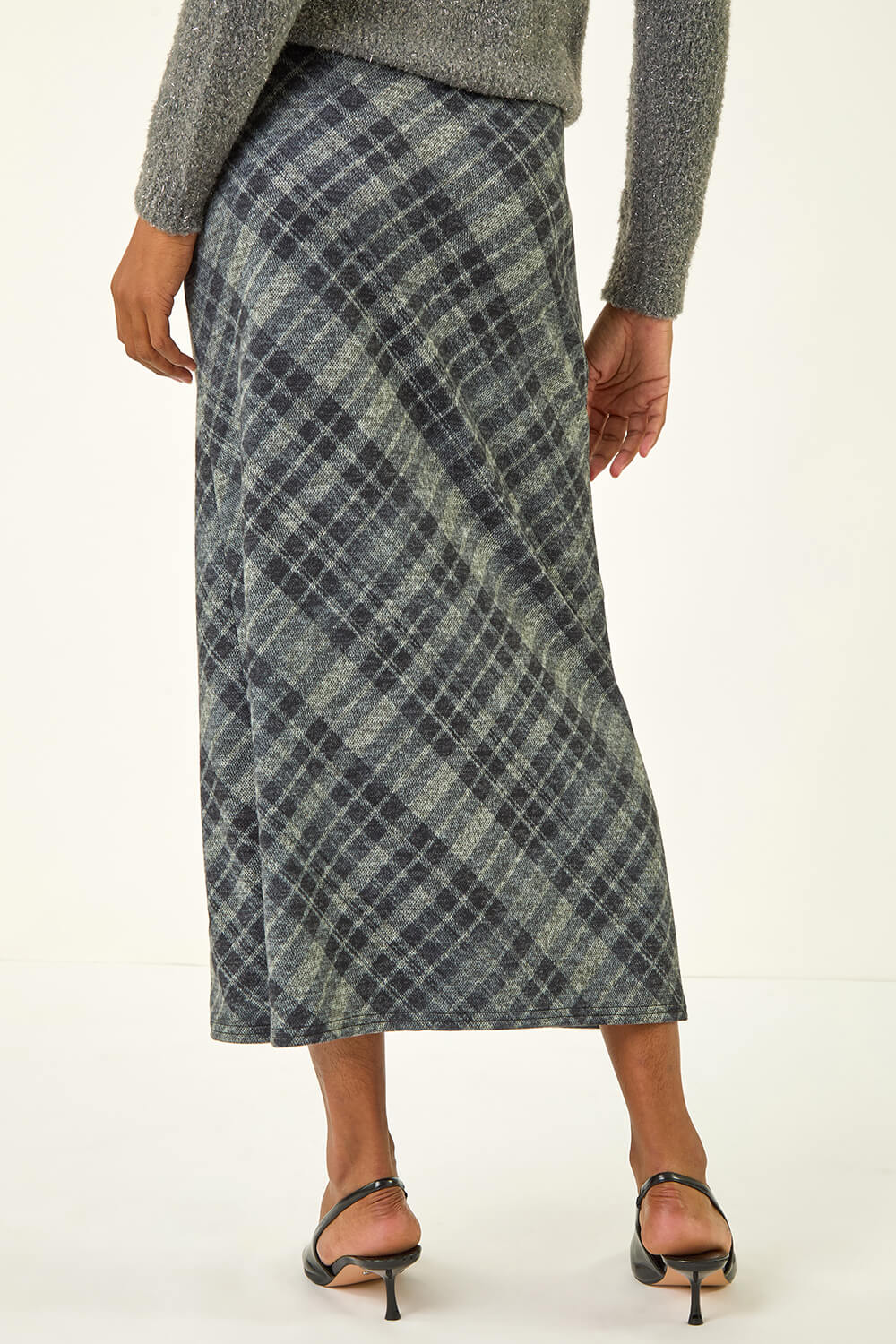 Dark Grey Check Shadow Panel Skirt, Image 5 of 5