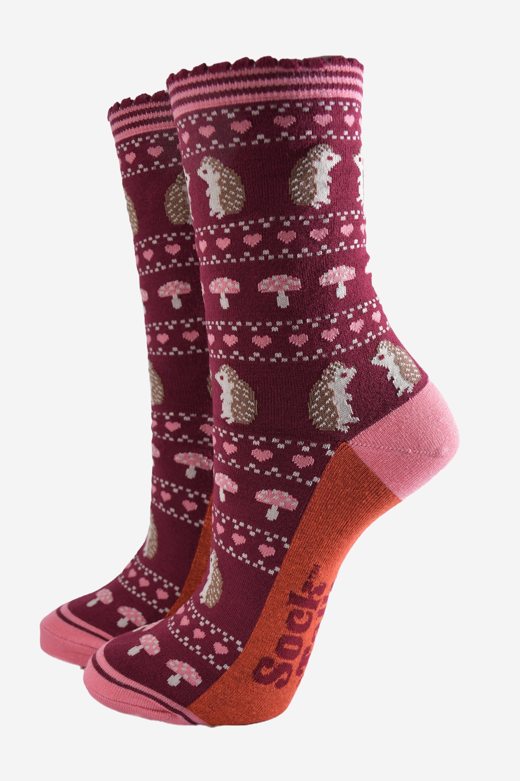 Pink Hedgehog Fair Isle Bamboo Socks, Image 1 of 5