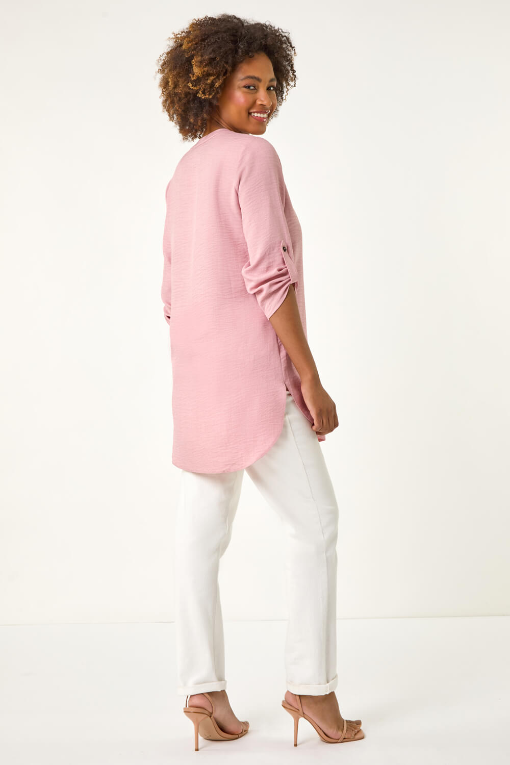 Rose Longline V-Neck Button Tunic Top, Image 4 of 5