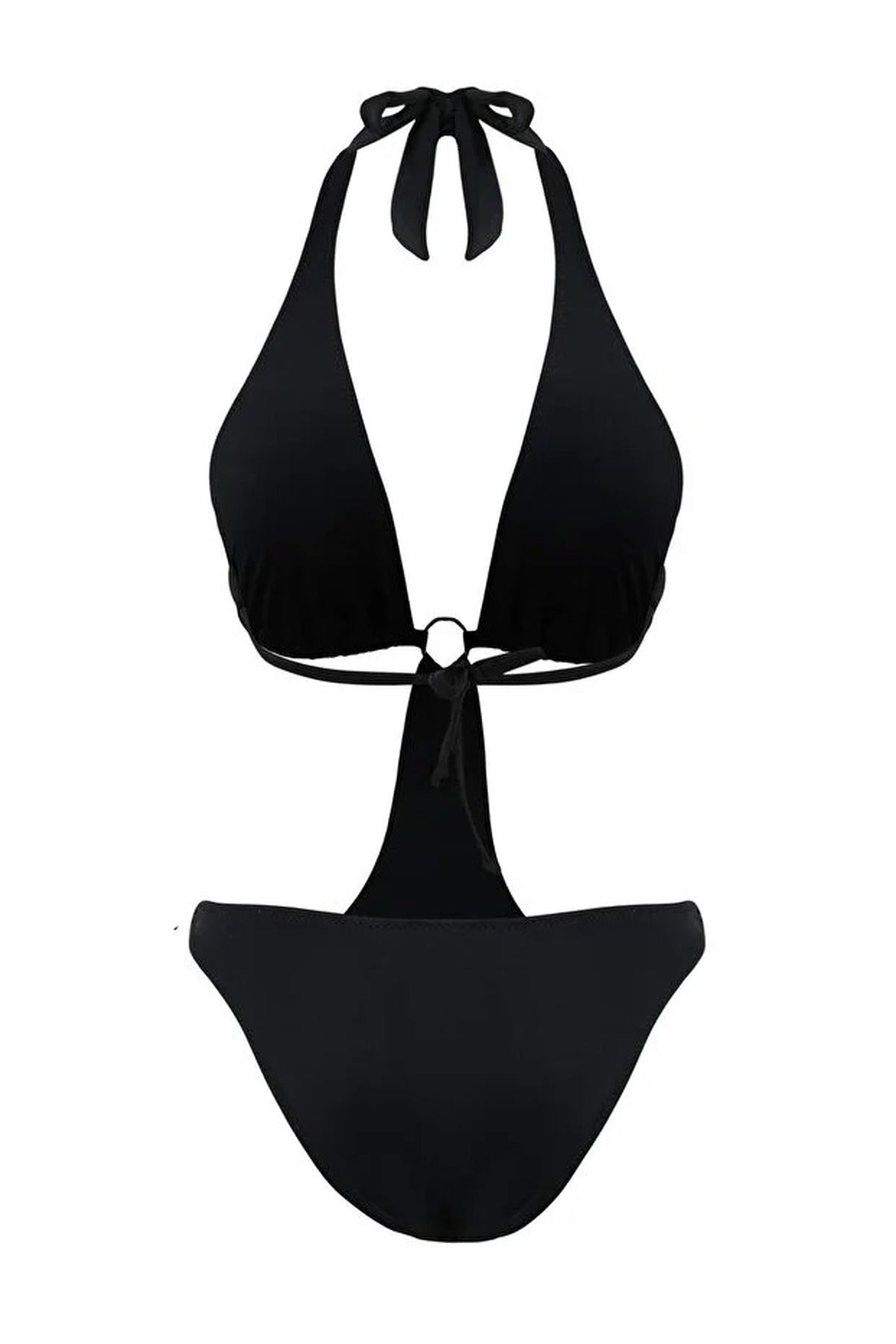 Black Halterneck Cut Out Detail Swimsuit, Image 3 of 4