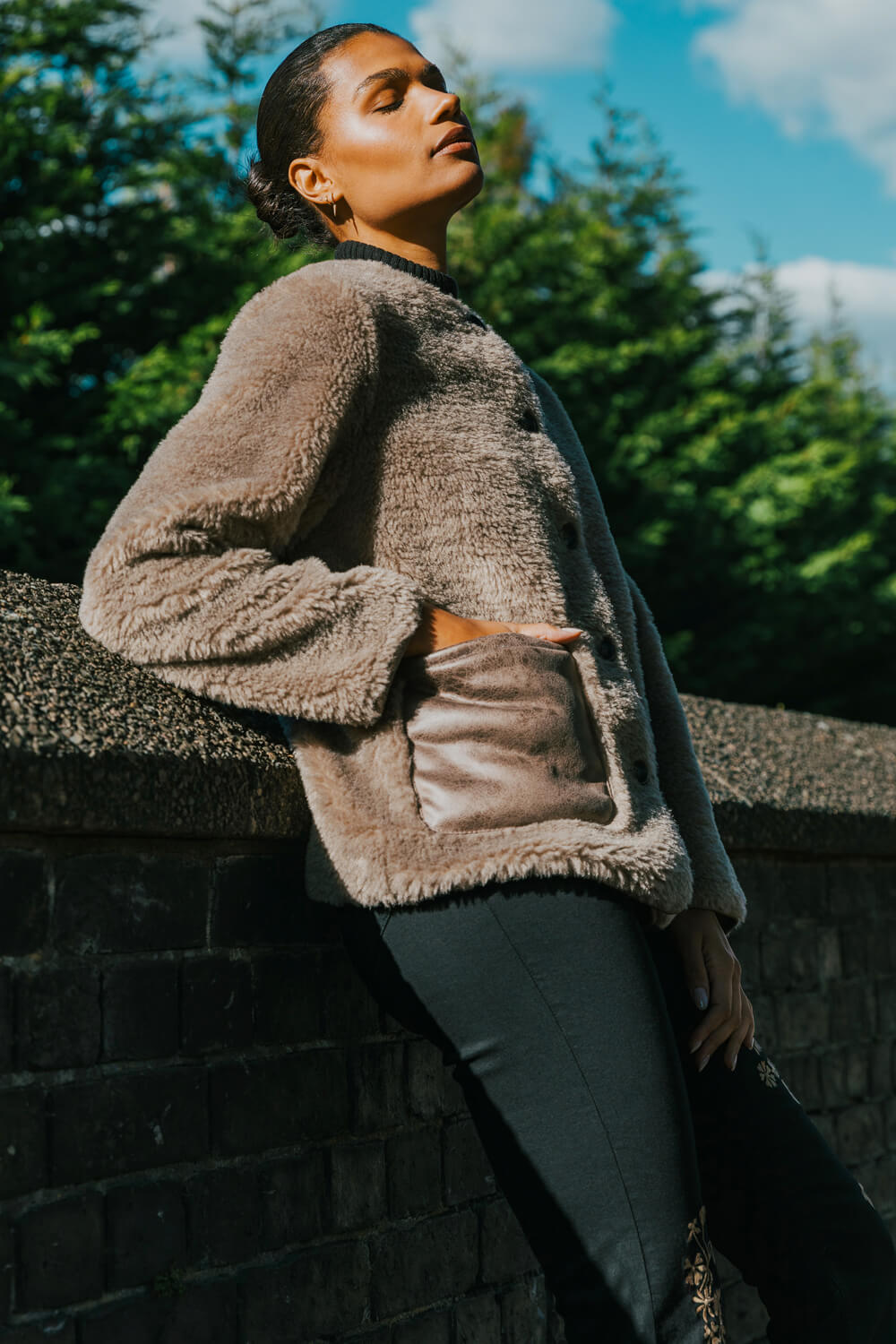 Beige Faux Fur Borg Front Pocket Jacket, Image 1 of 7