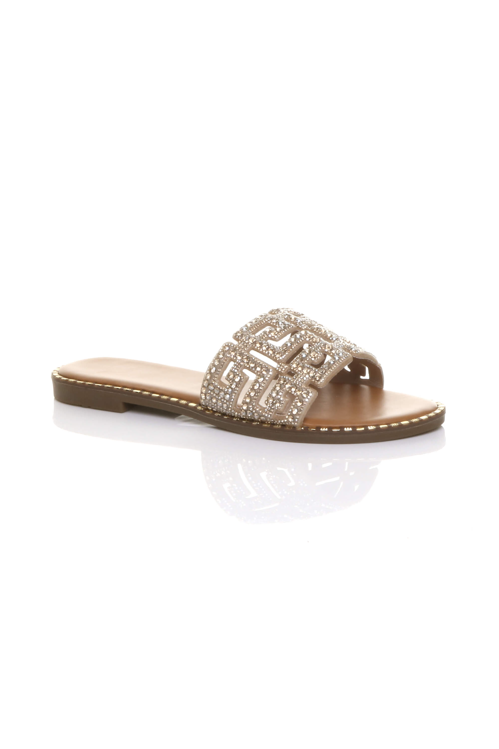 Black Flat Diamante Mule Sandals Flip Flips Sliders