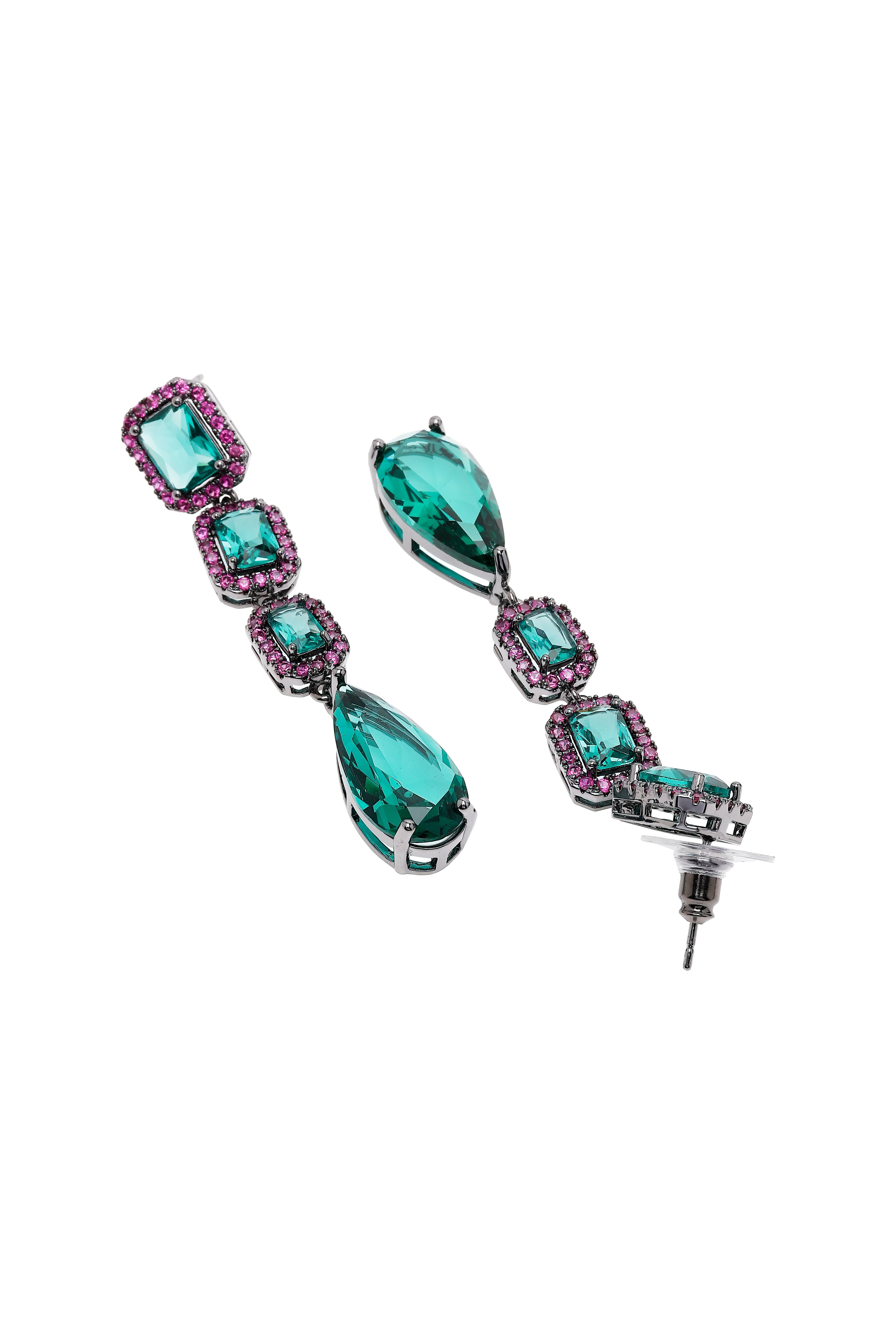 Green Geometric Drop Earrings, Image 3 of 5
