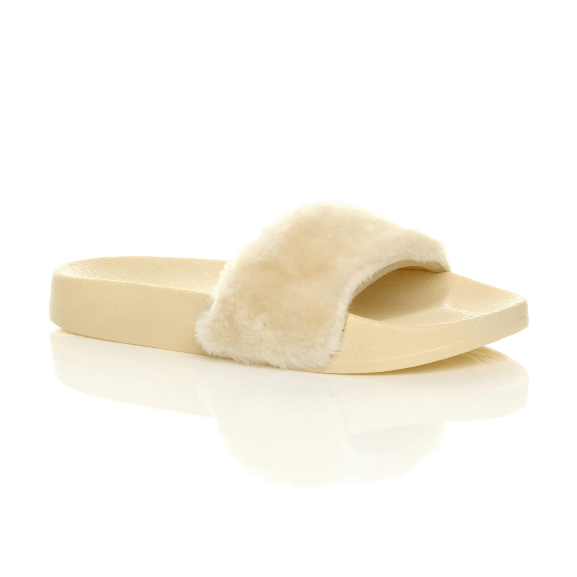 Black Faux Fur Flip Flop Sandals Slides