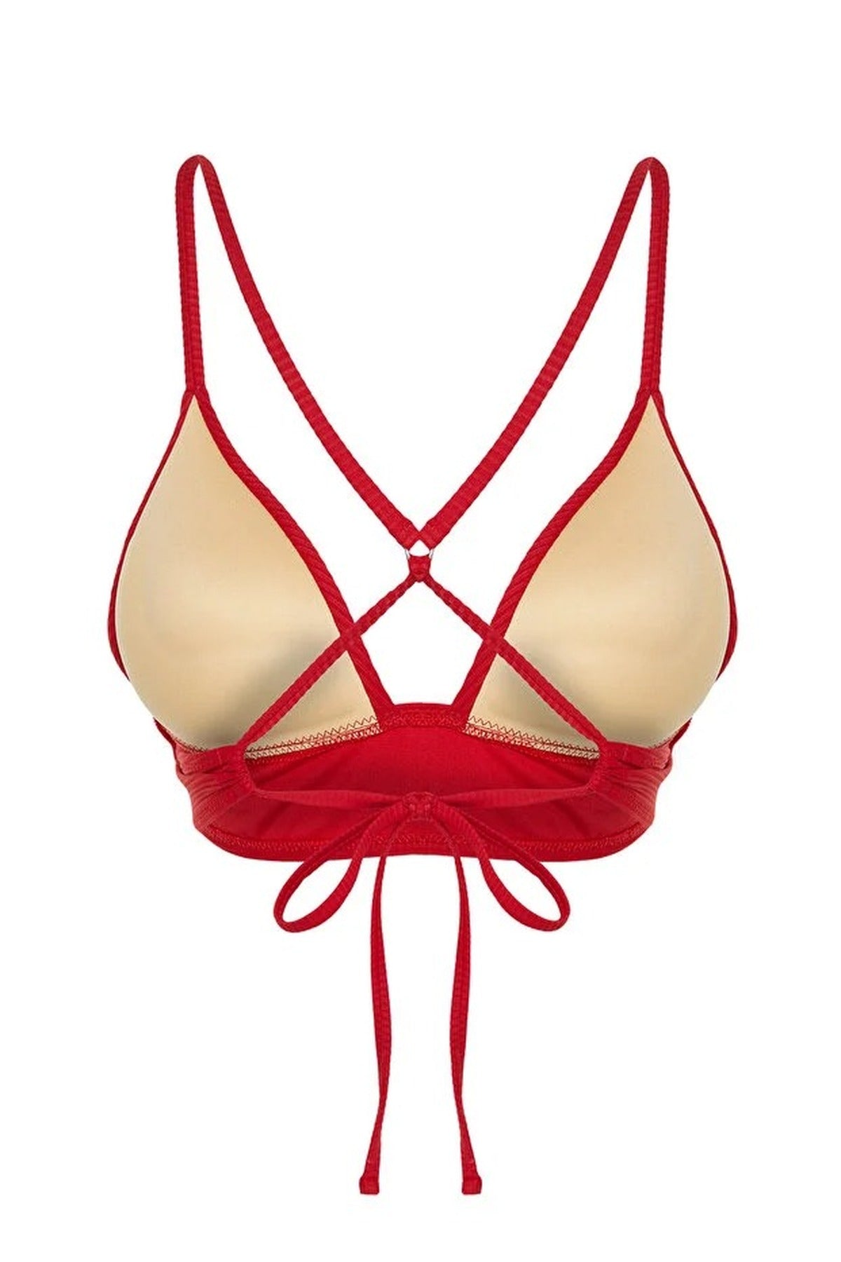 Red Textured Push Up Triangle Bikini Top with Supportive Underband, Image 3 of 5