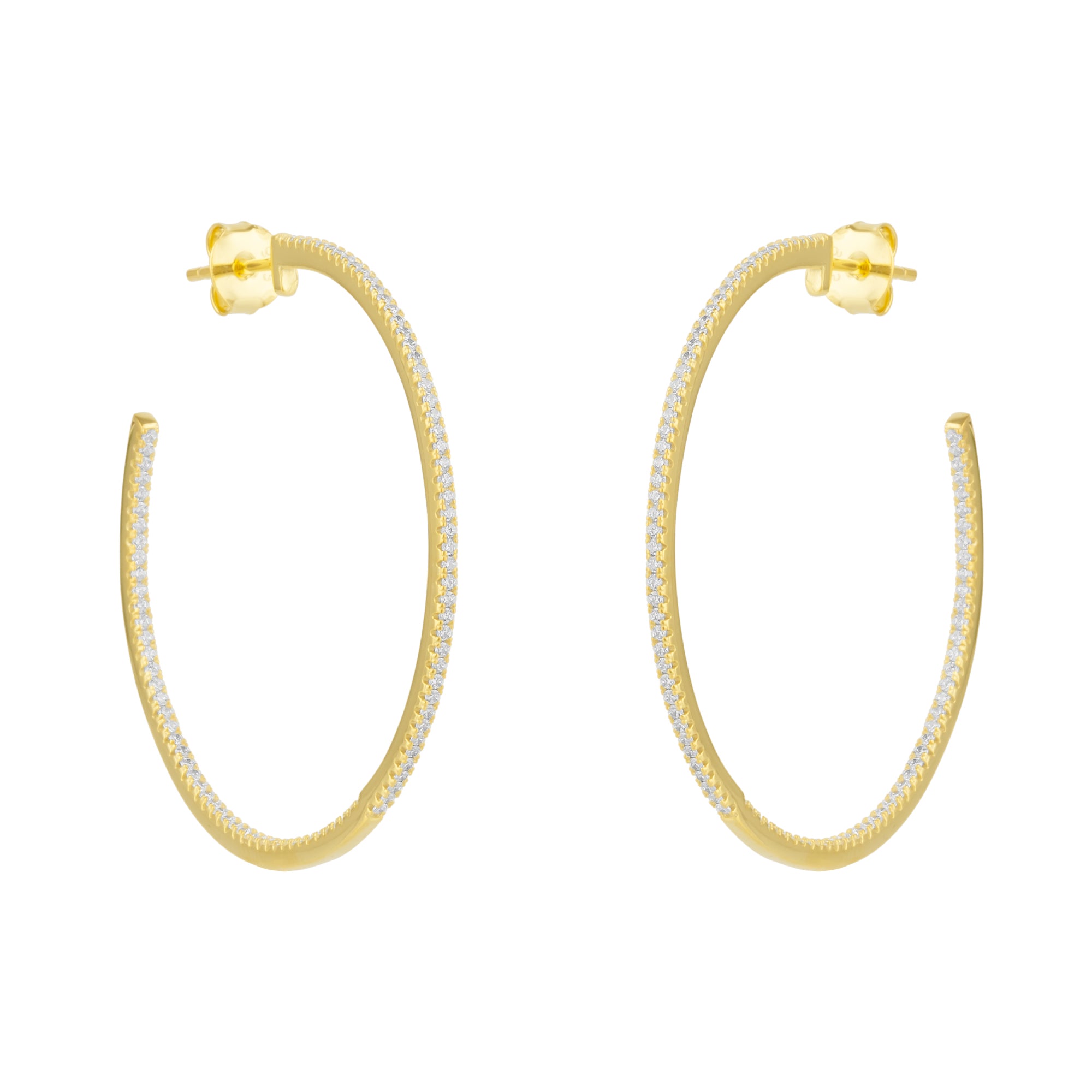 Gold Sterling Silver Large Stud Hoop Earring With Interior Gemstones, Image 1 of 1