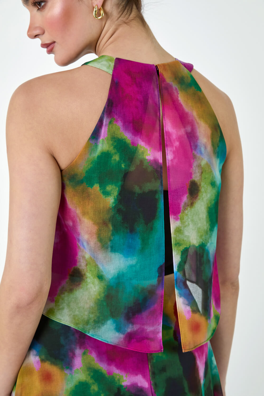 Forest Abstract Print Chiffon Overlay Maxi Dress, Image 6 of 5