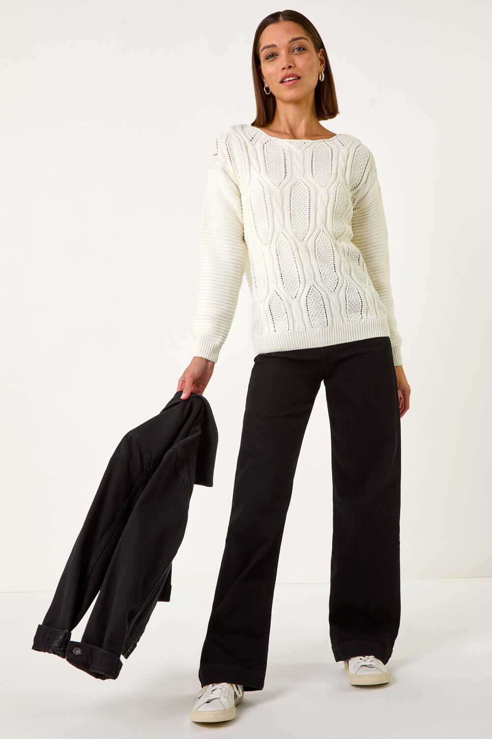Ivory Mix Stitch Knit Jumper, Image 1 of 5