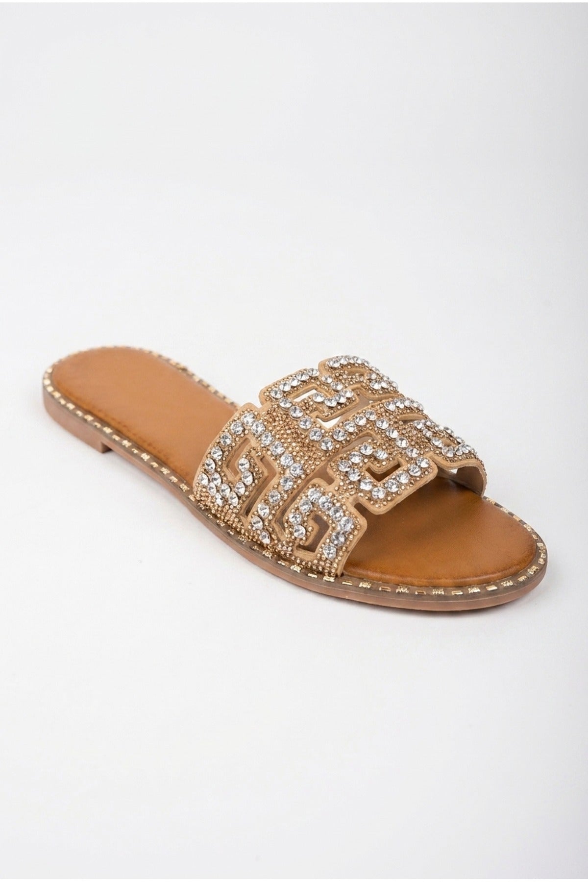 Gold iKrush Gold Pearl Geometric Rhinestone Embellished Sliders, Image 1 of 5