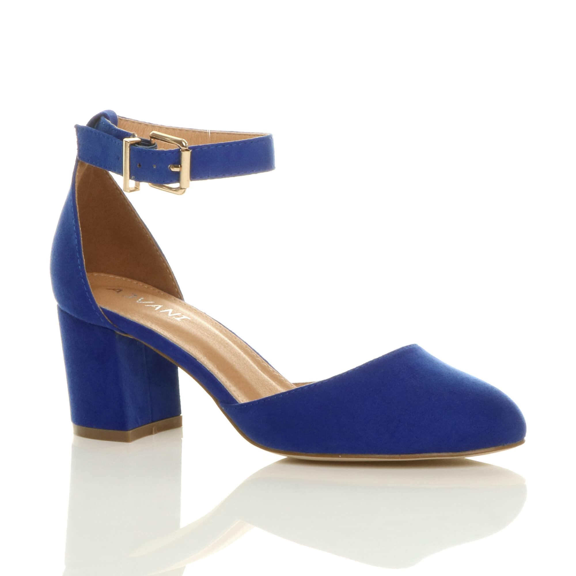 Royal Blue AJVANI Royal Blue Mid Block Heel Ankle Strap 2 Part Heels, Image 1 of 6