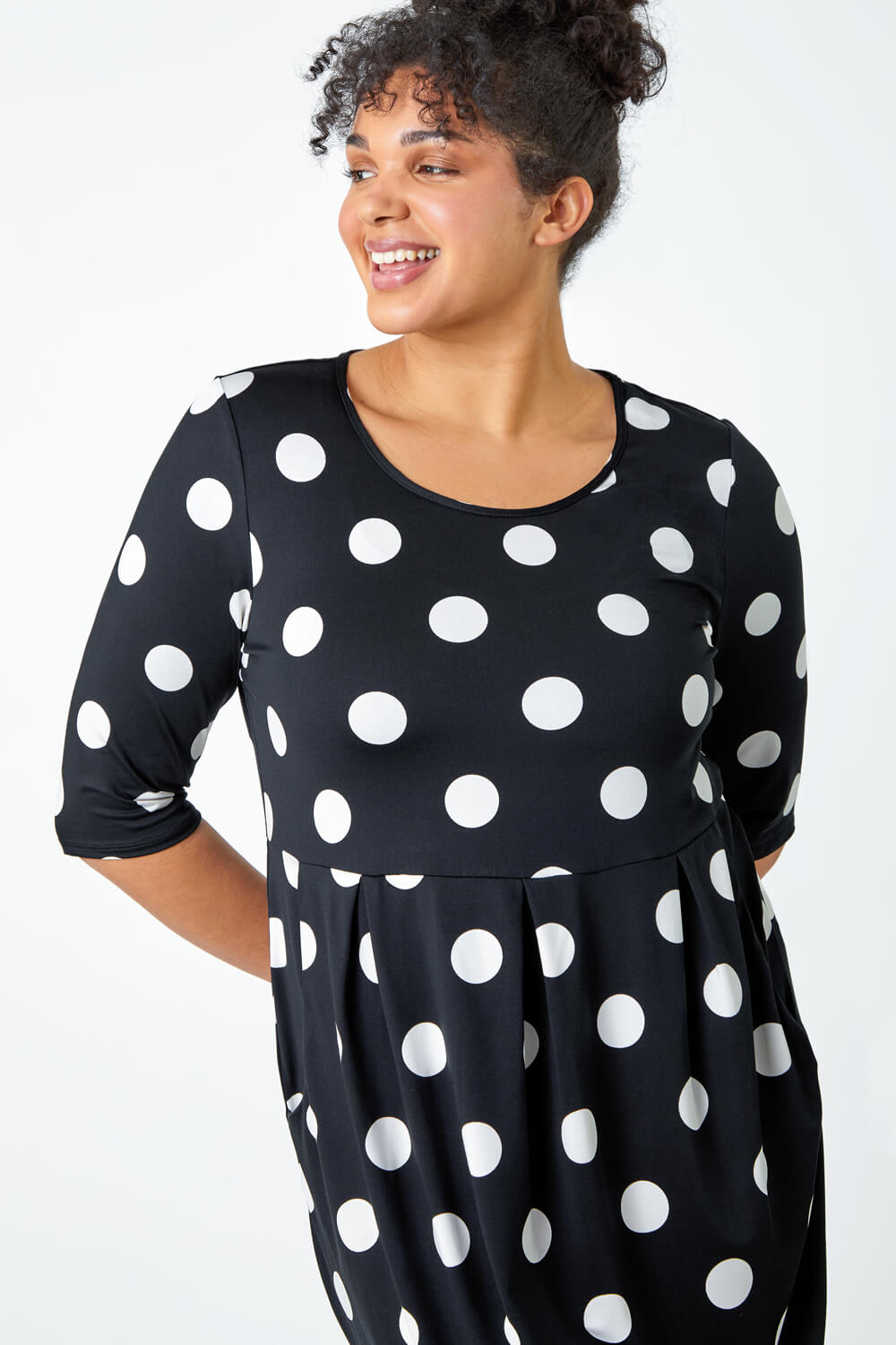 Black Curve Polka Dot Stretch Shift Pocket Dress, Image 5 of 5