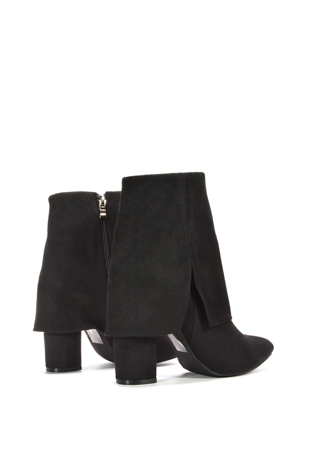 Black XY LONDON Black 'Ayla' Fold Over Ankle Boots Layered Point Toe Block Heel Booties, Image 4 of 6