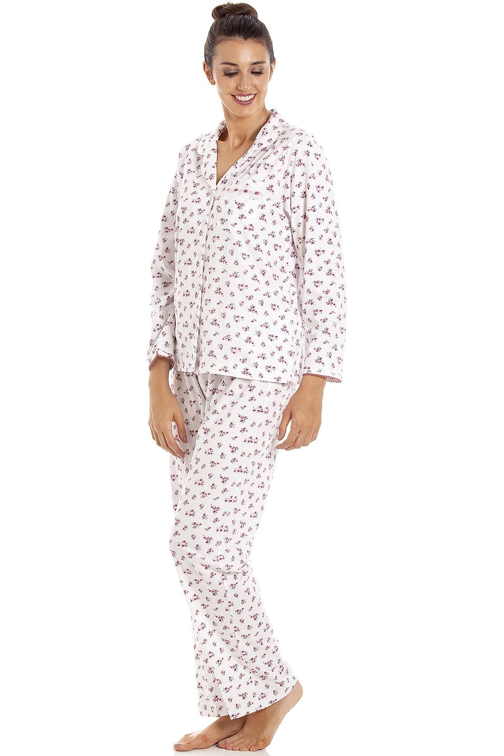 Pink Ditsy Floral Print Cotton Pyjama Set, Image 4 of 5