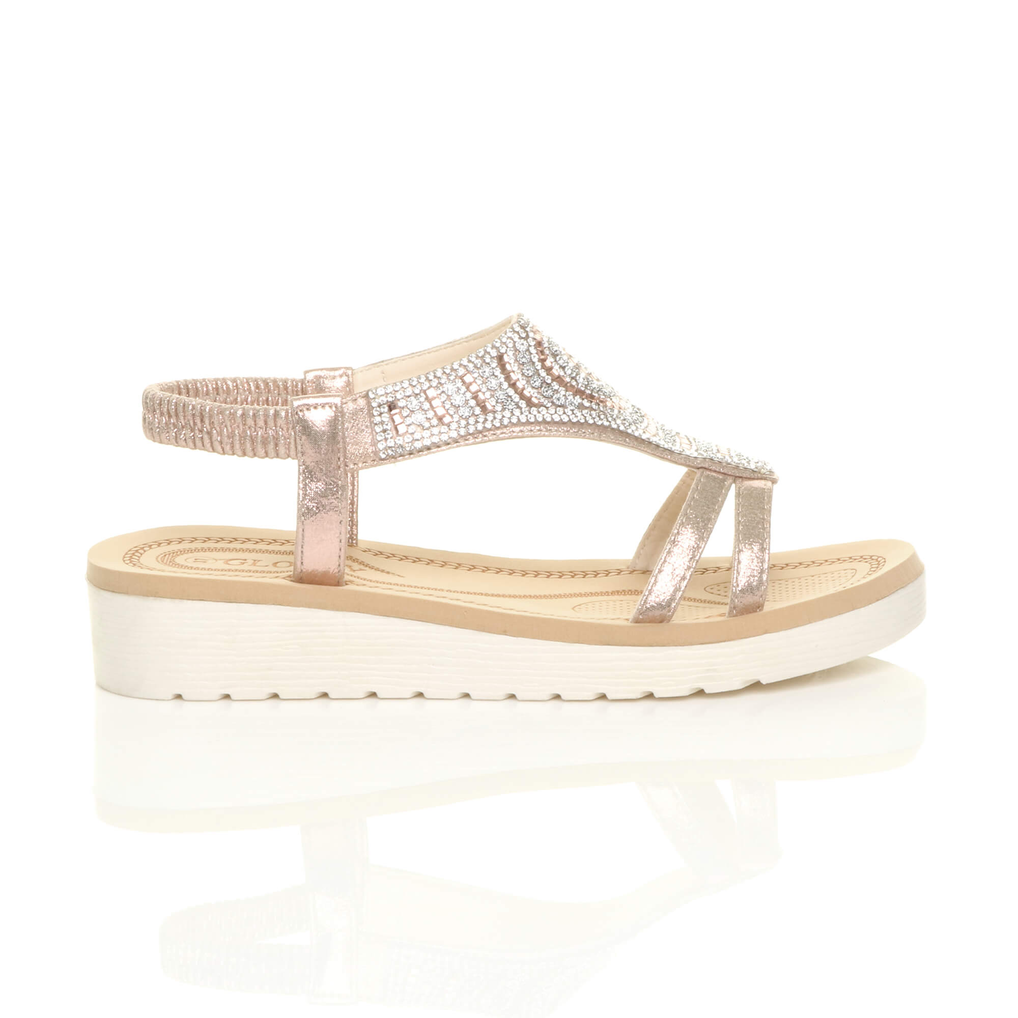 Rose Gold AJVANI Rose Gold Flatform Diamante T-Bar Slingback Sandals, Image 2 of 6