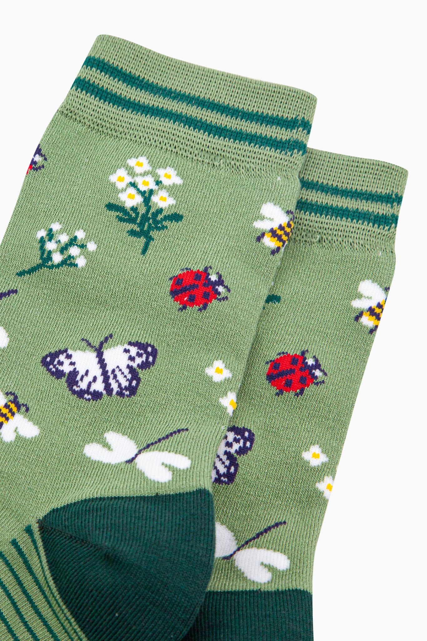 Green Garden Ladybird Butterfly Bamboo Socks, Image 2 of 4