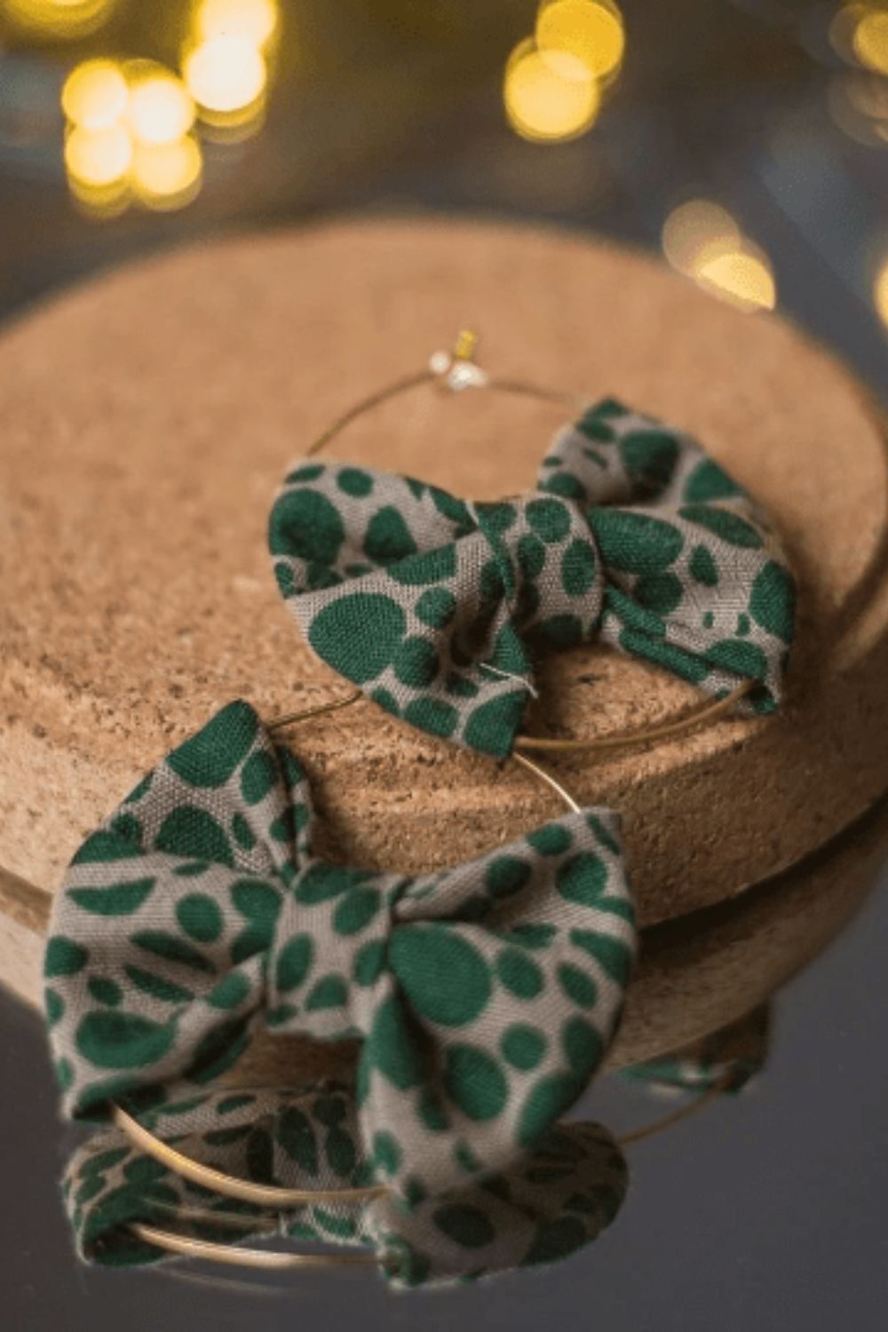 Green Fabric Bow Hoop Earrings, Image 2 of 2