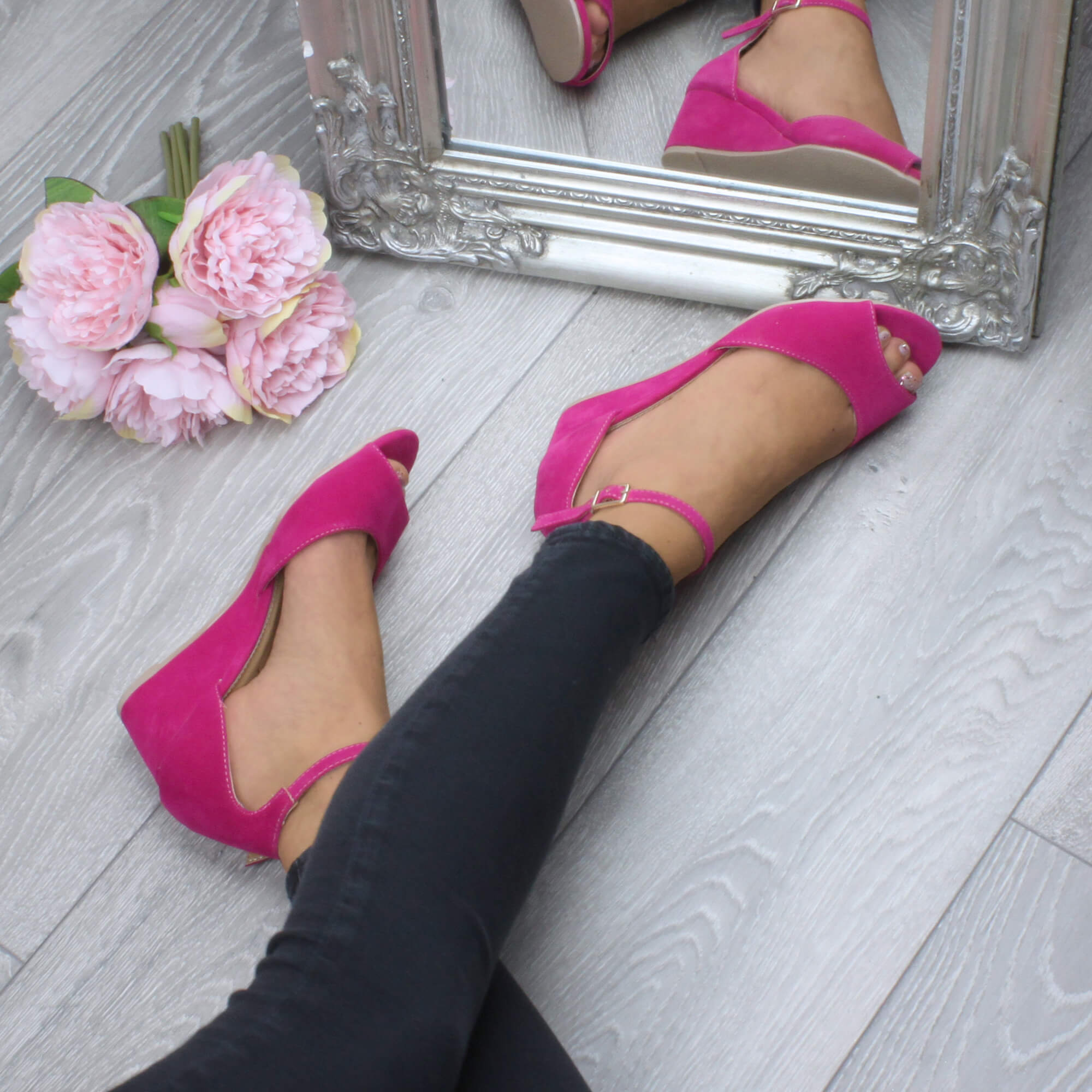 Fuchsia AJVANI Fuchsia Mid Wedge Heel Ankle Strap Sandals, Image 5 of 6