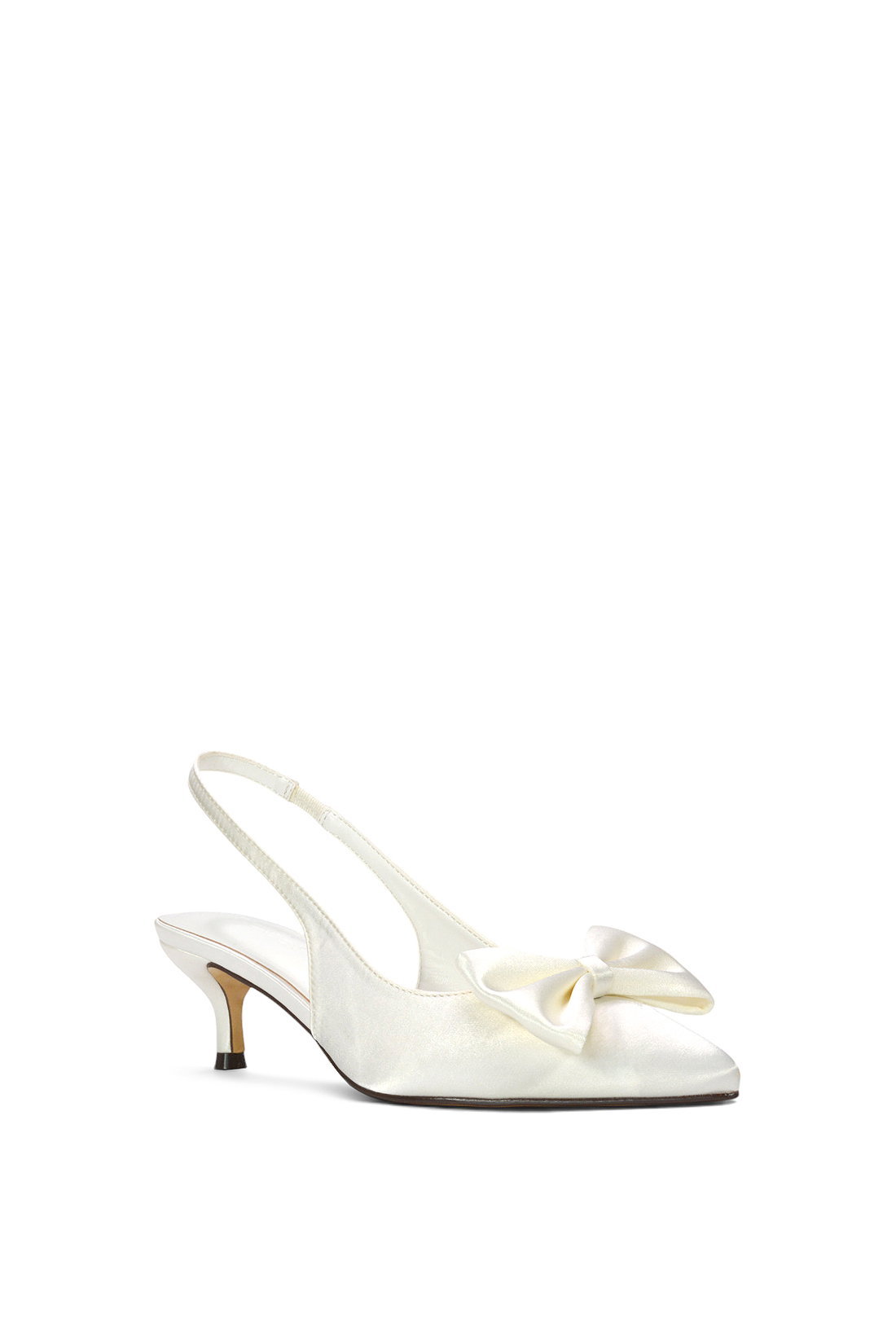 Ivory XY LONDON Ivory Slingback Kitten Heel Bow Pointed Toe Bridal Court Shoes, Image 2 of 6