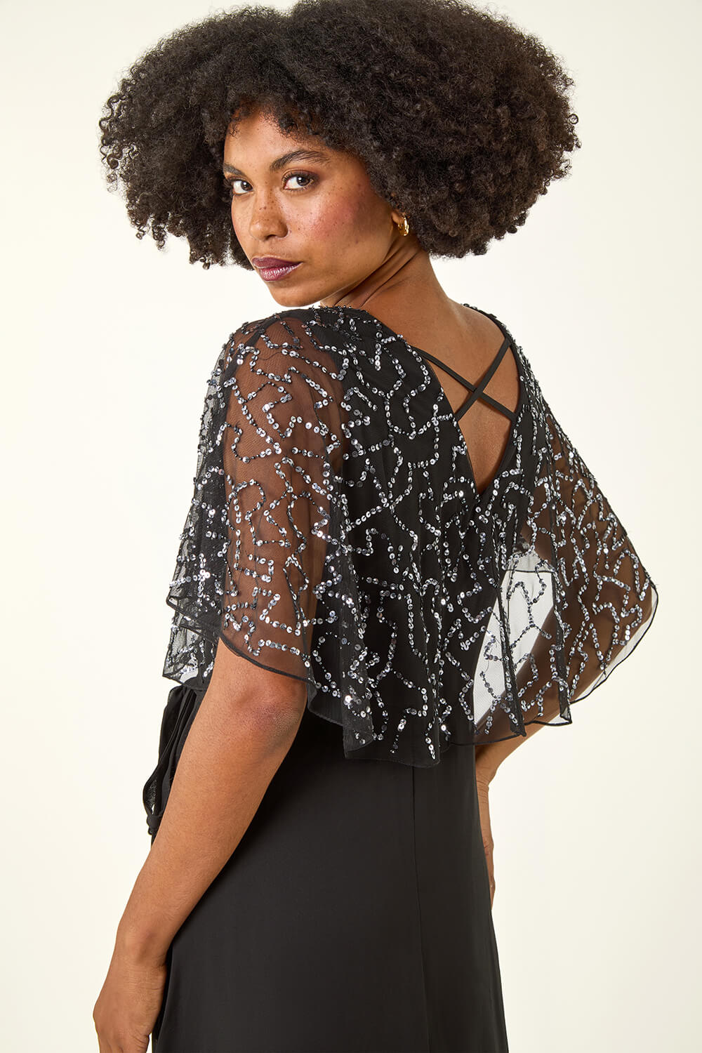 Black Sequin Chiffon Wrap Maxi Dress | Roman UK