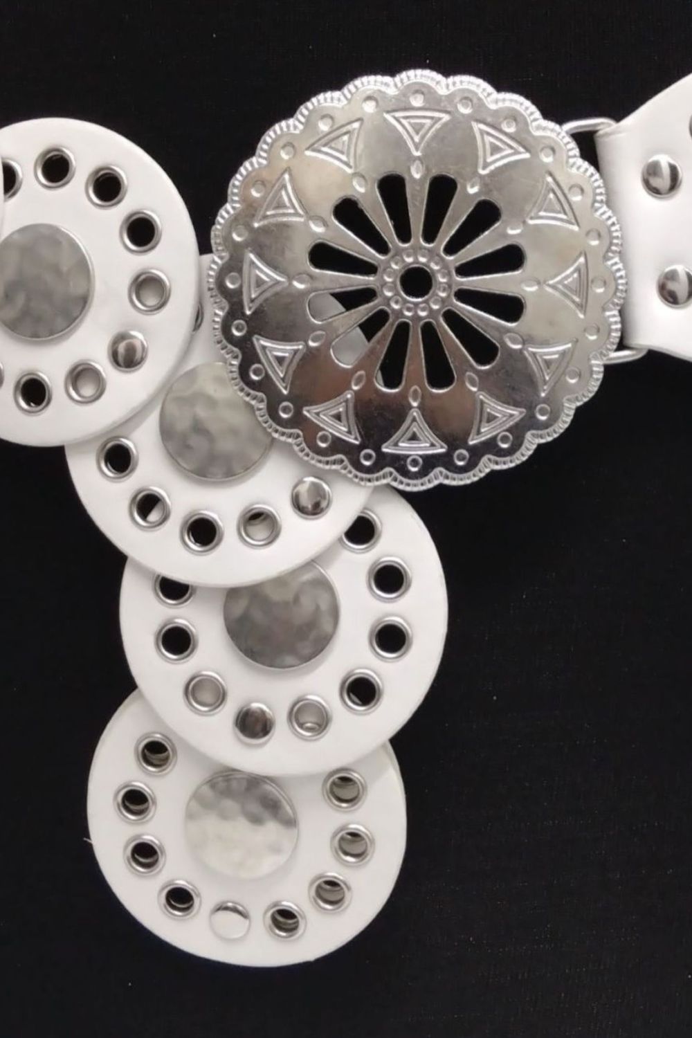 White Large Eyelet Disc Belt, Image 2 of 2
